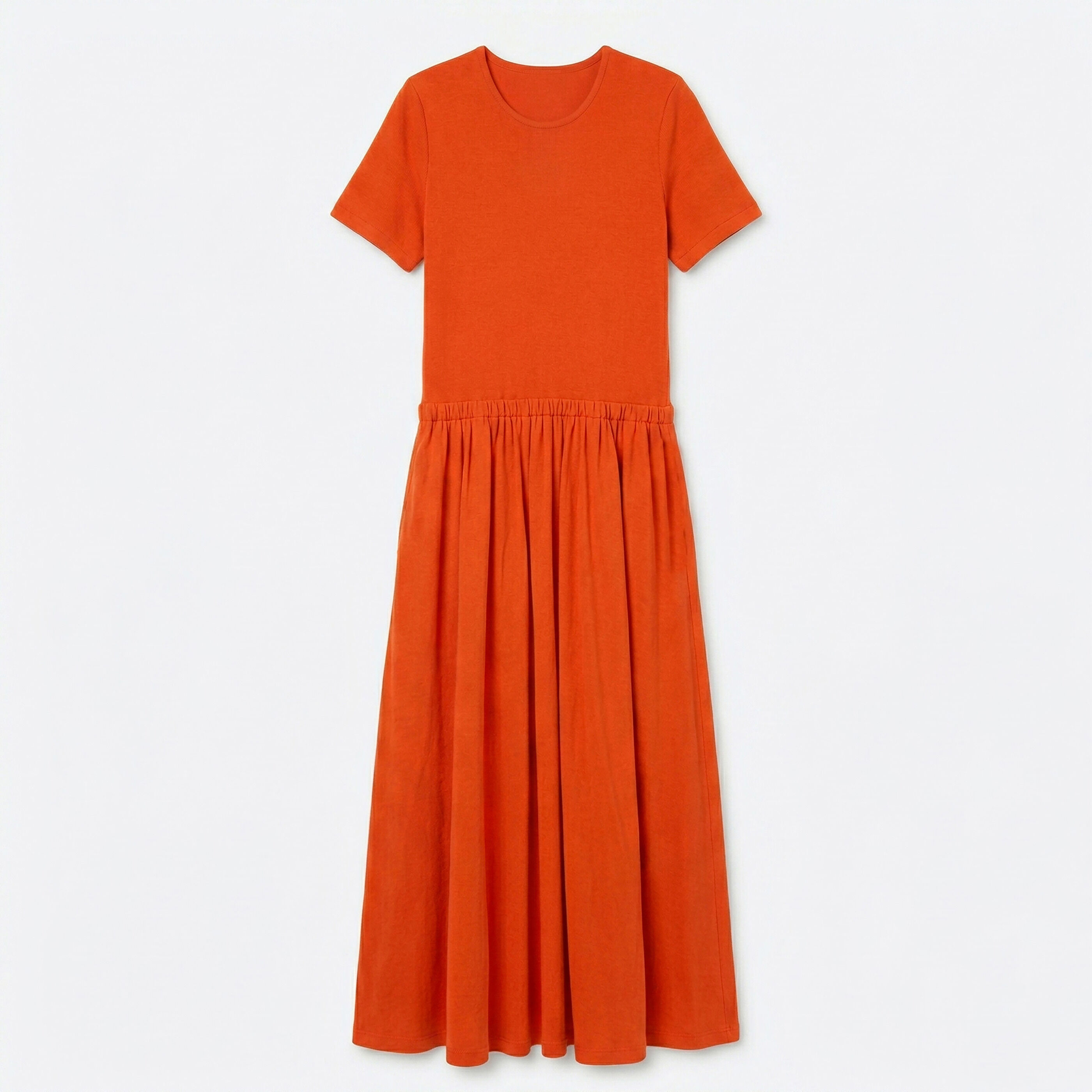 Robe longue bi-mati&egrave;re manches courtes