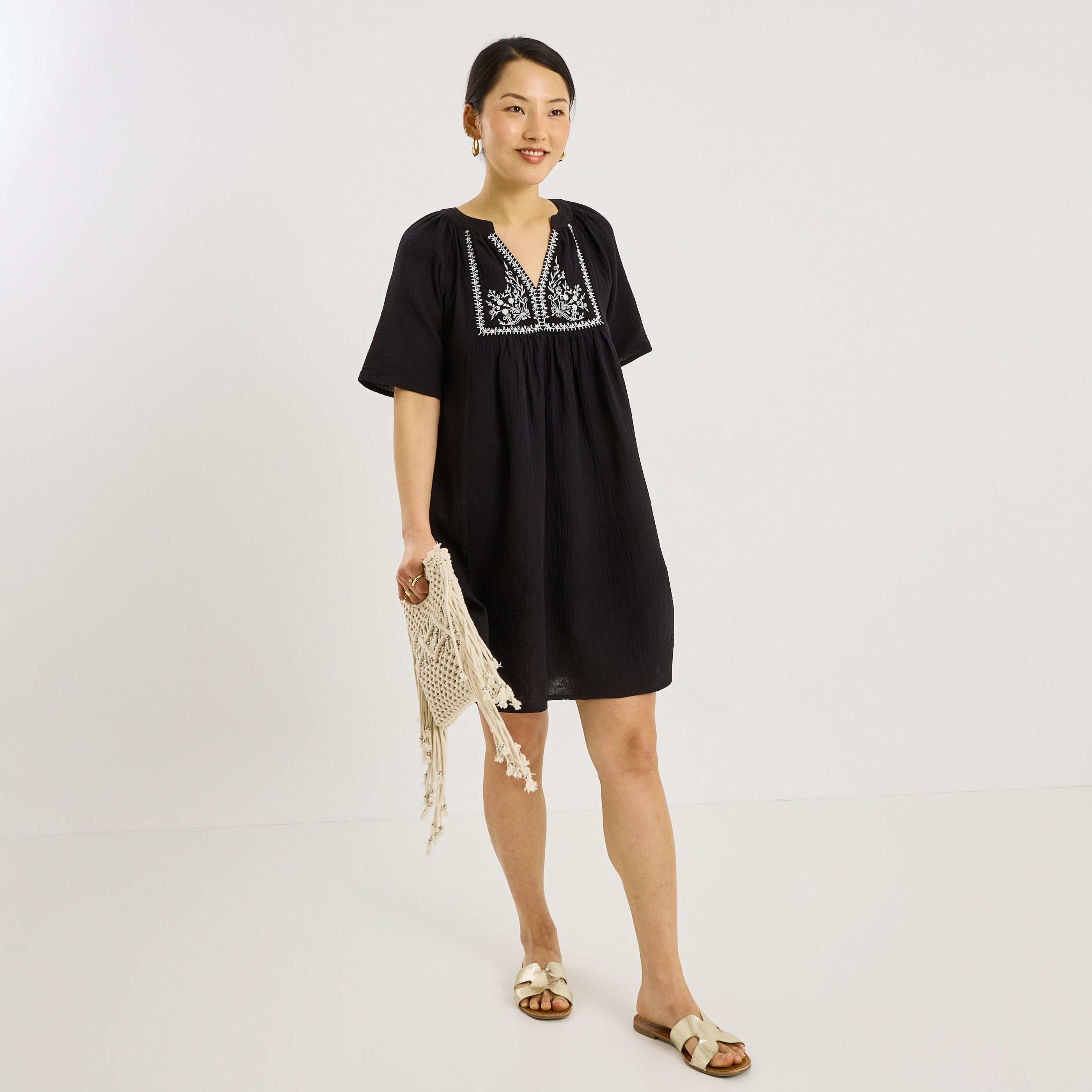 Robe courte en gaze de coton