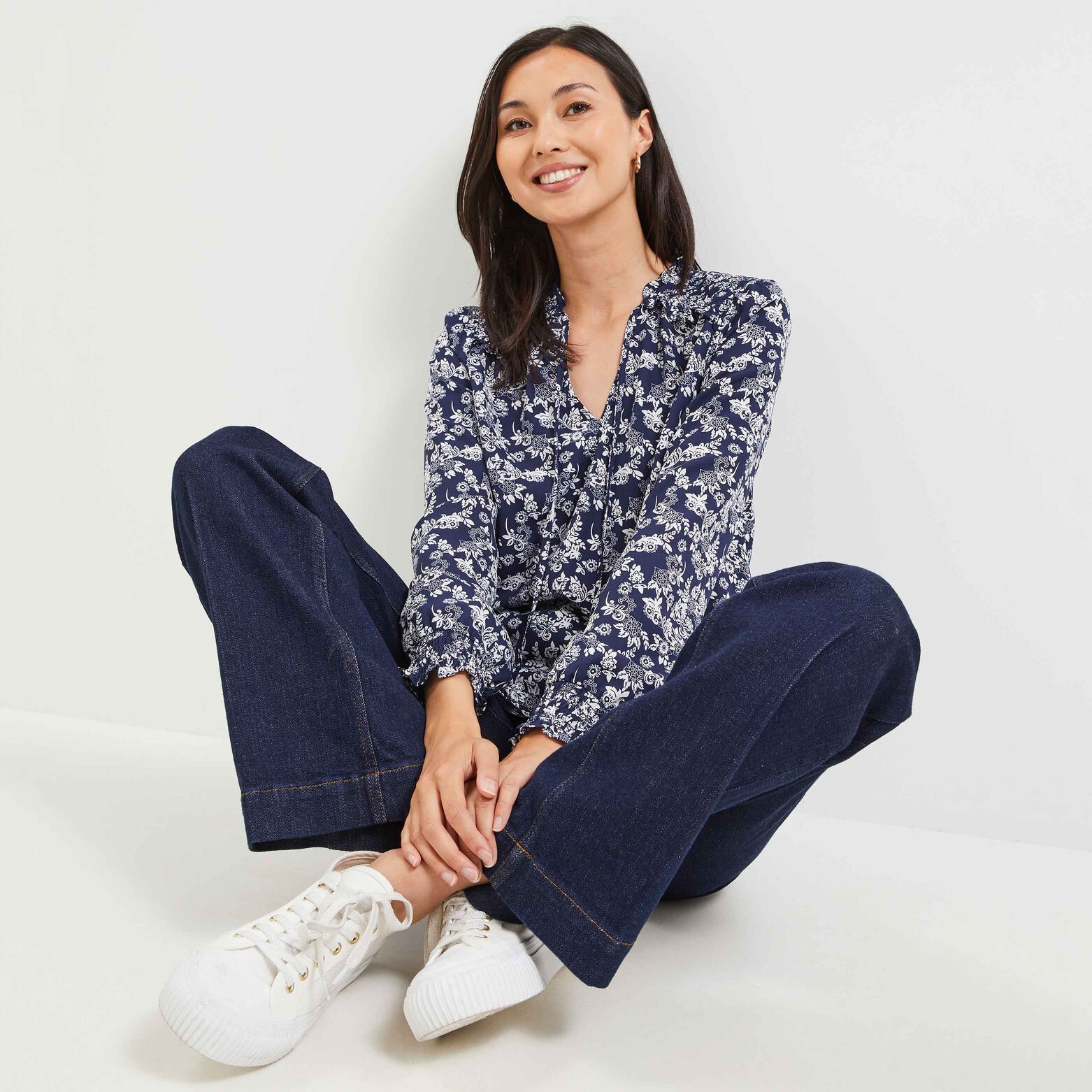 Blouse à smock fleurie