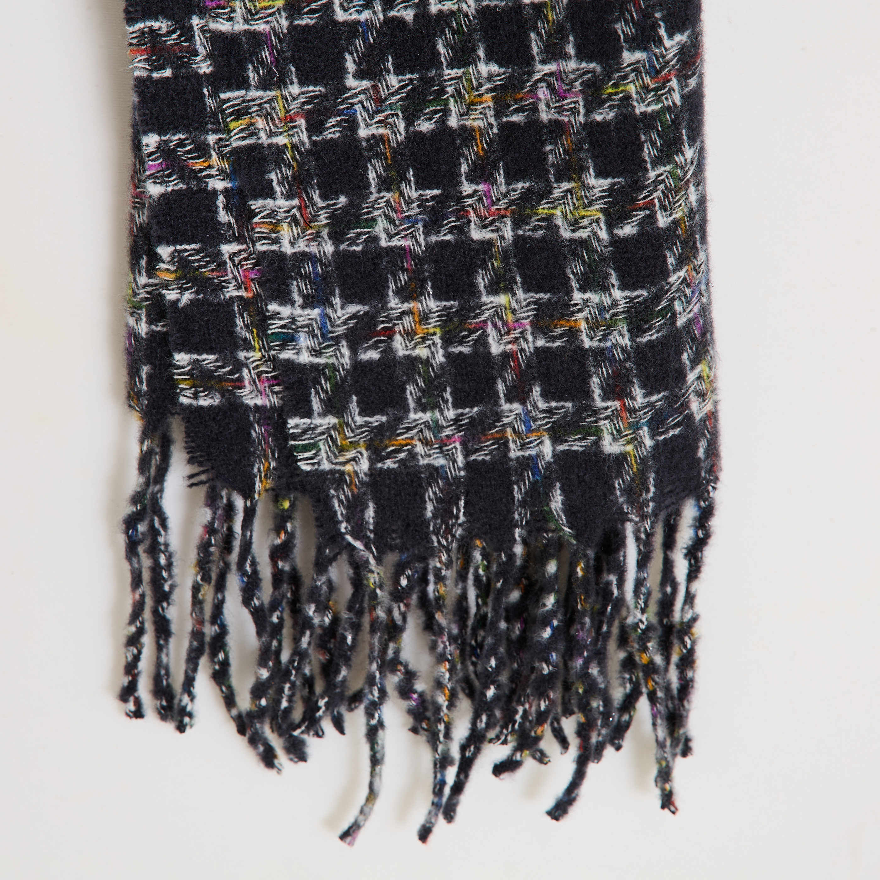 Echarpe imprim&eacute; carreaux &agrave; franges femme