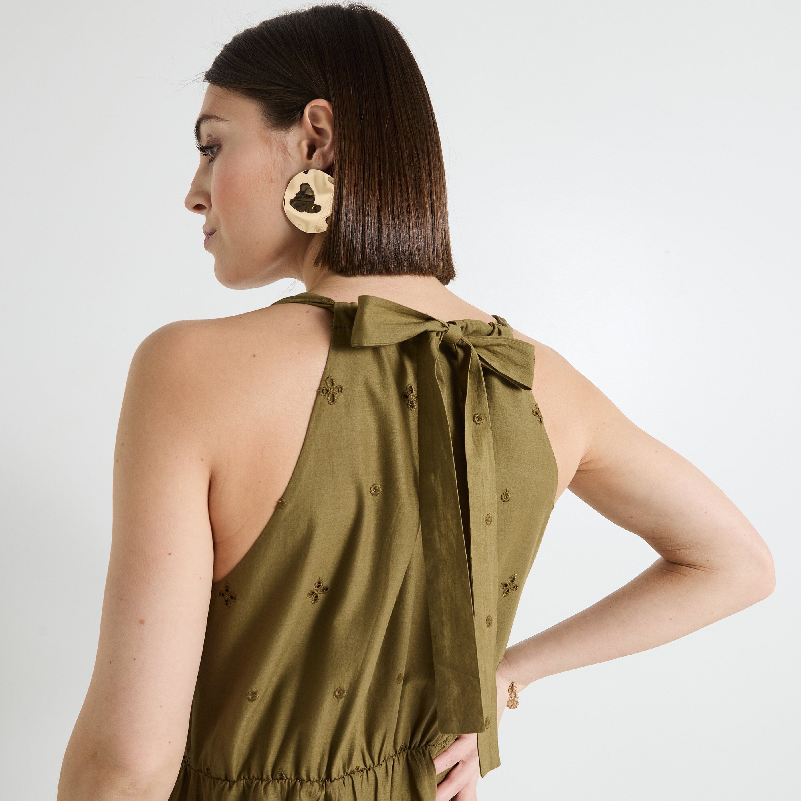 Robe longue brod&eacute;e femme