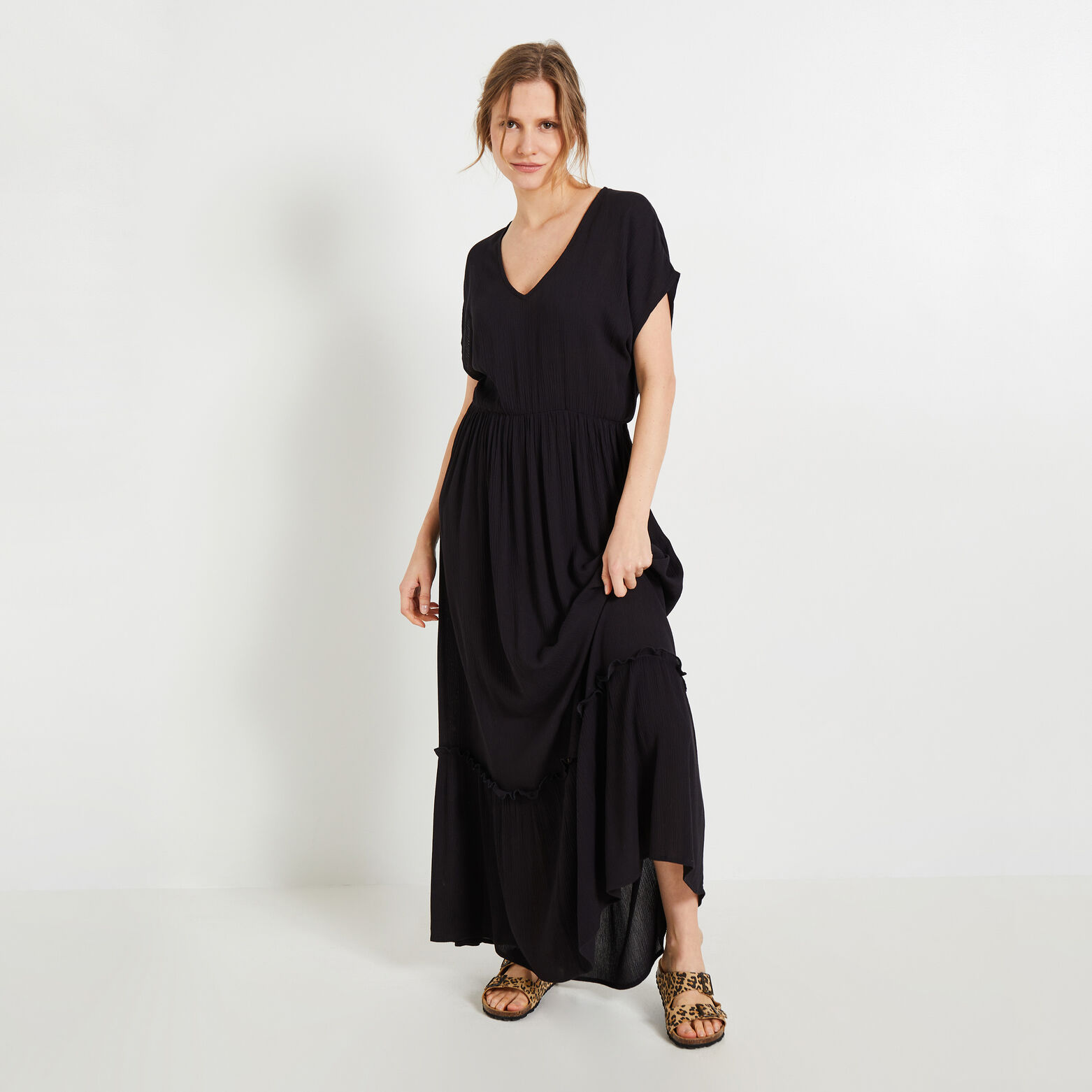 Robe longue crepon femme