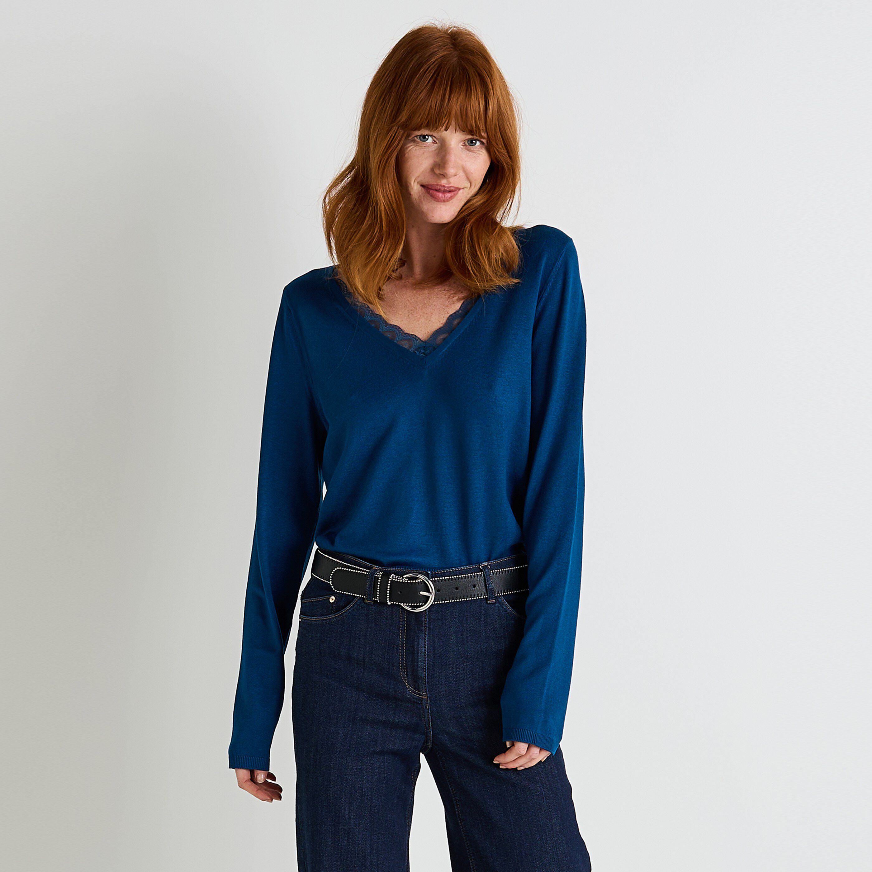 Pull col V femme
