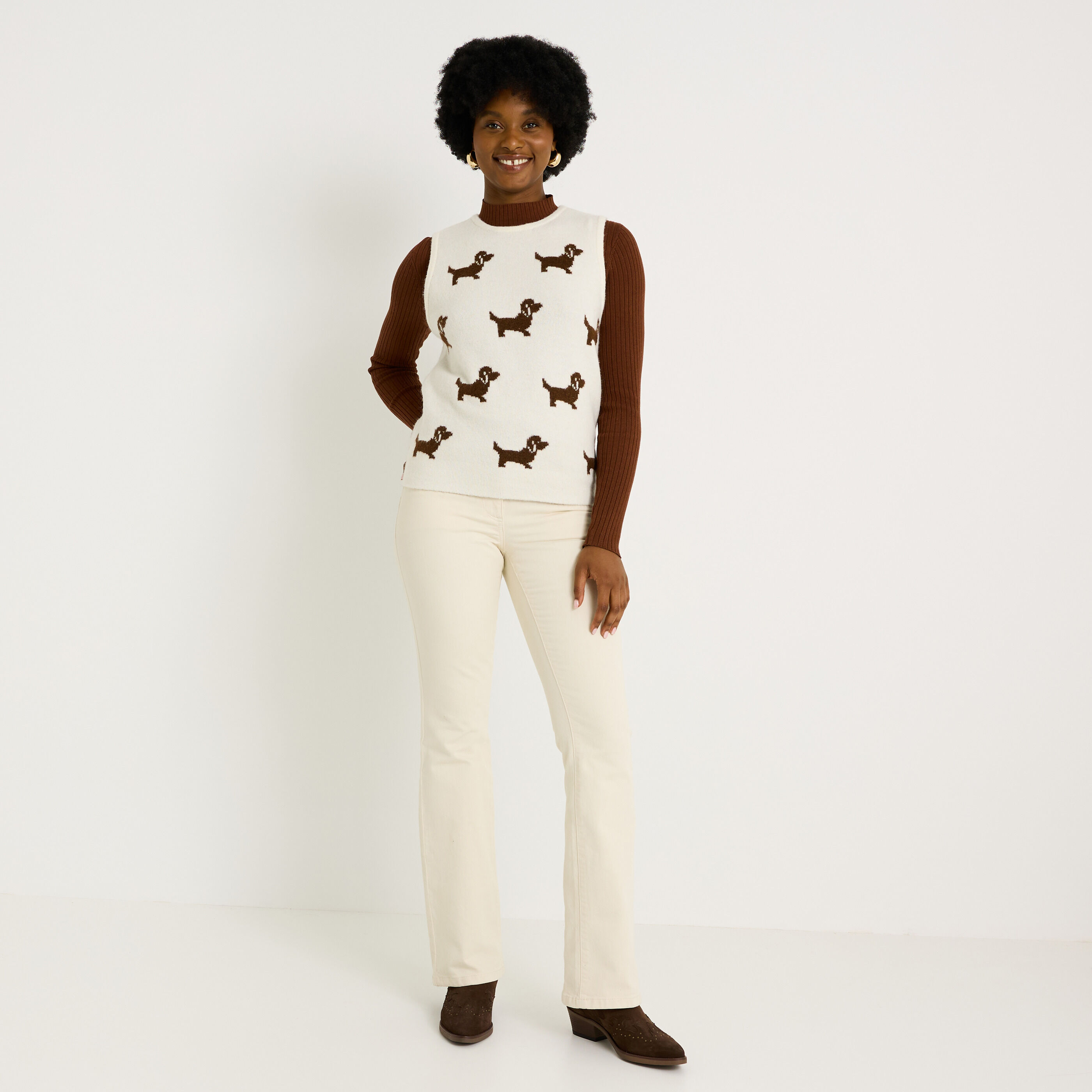 Pull sans manches motif chien femme