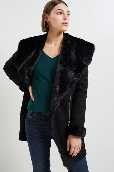 Manteau effet peau lainée femme