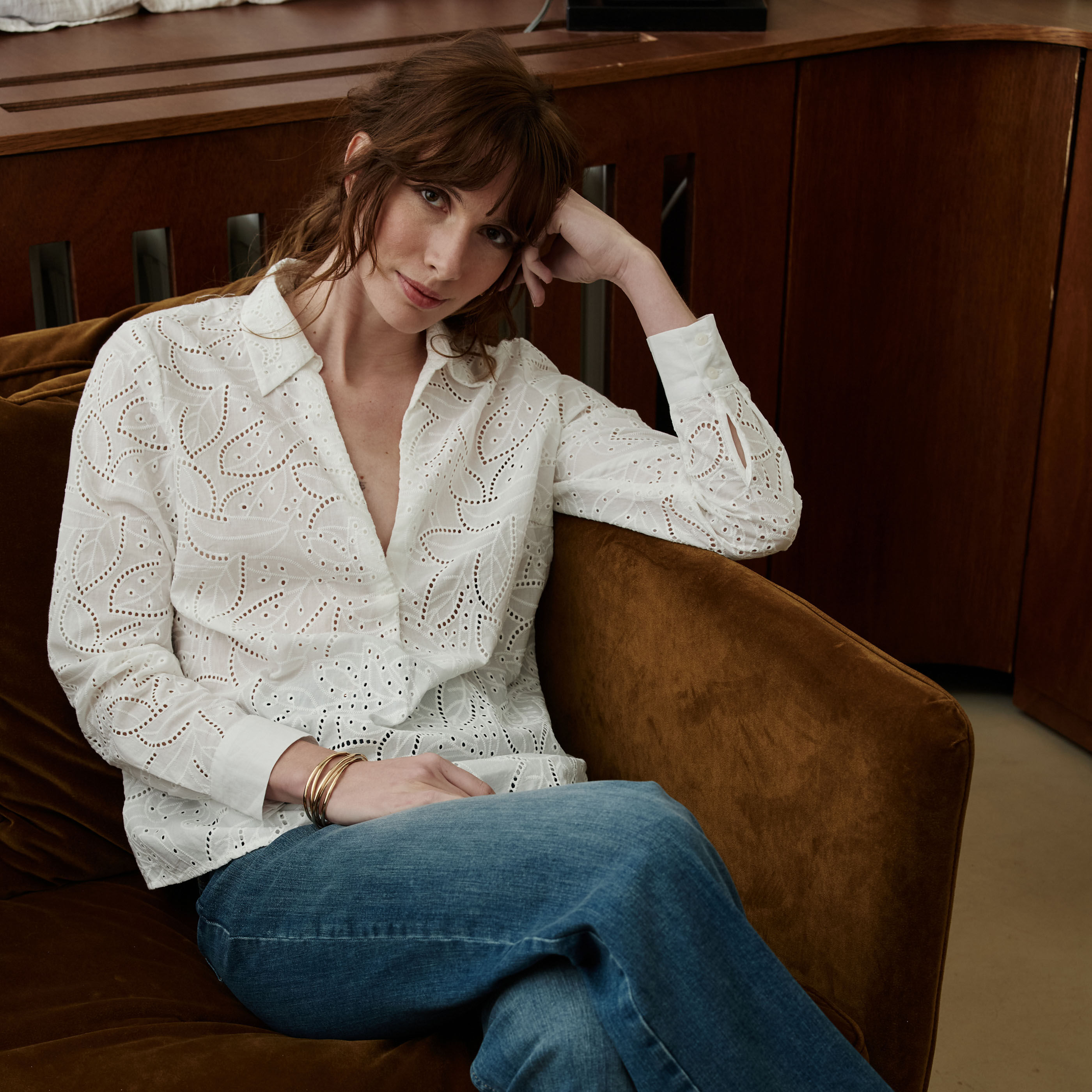 Vareuse broderies ajour&eacute;es femme