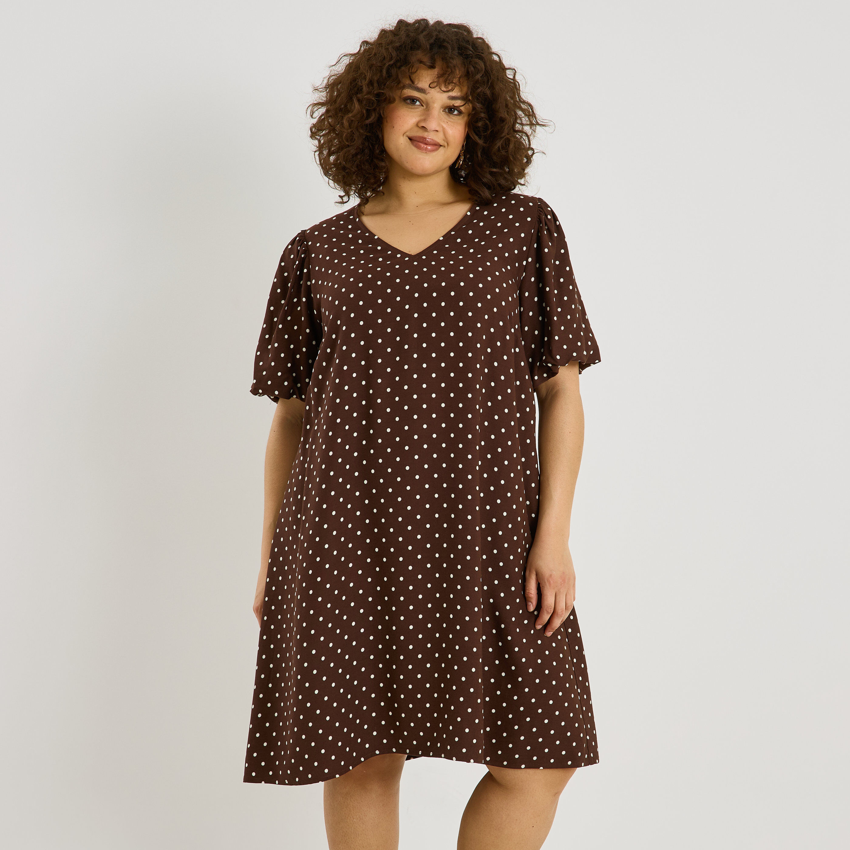 Robe trap&egrave;ze imprim&eacute; &agrave; pois 