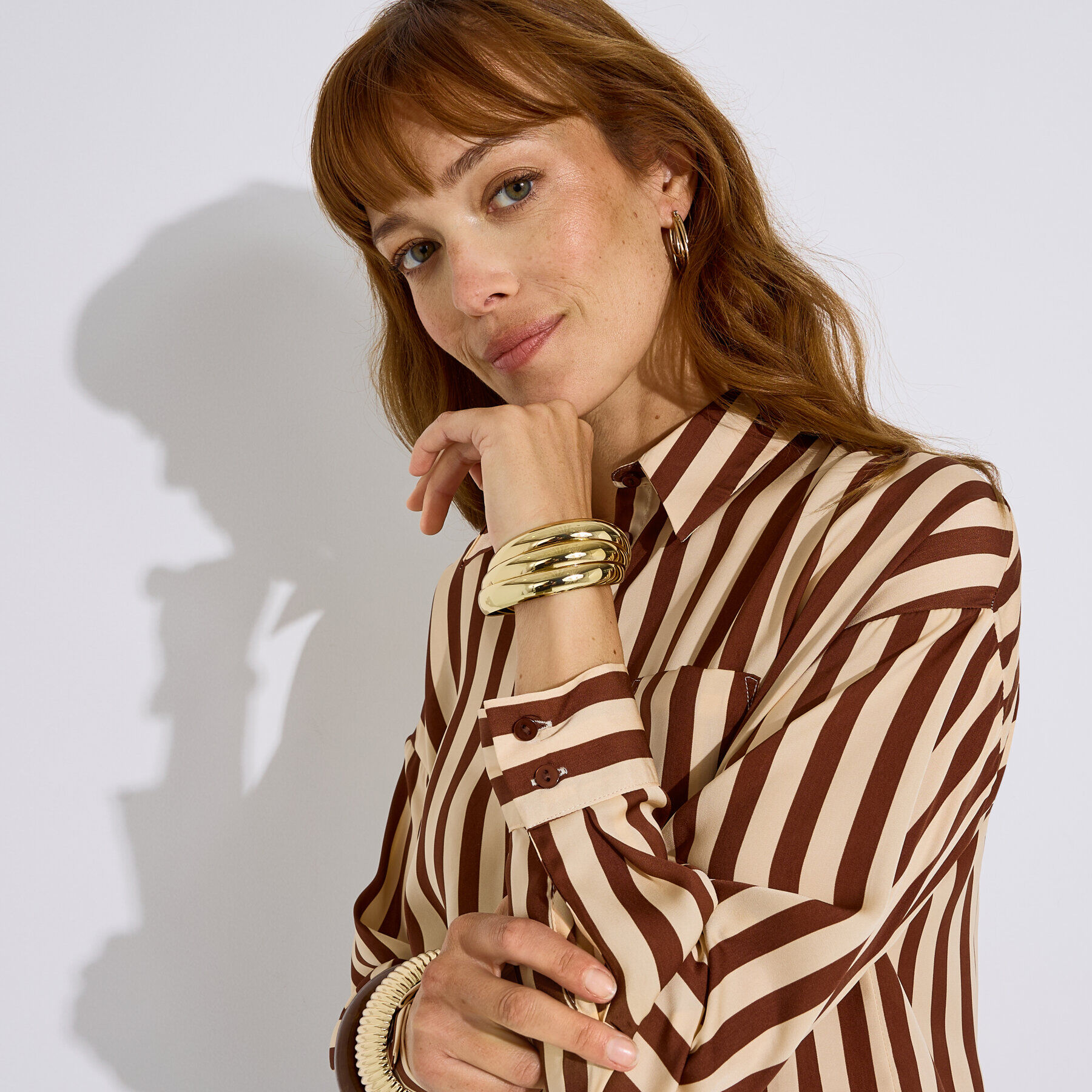 Chemise satin&eacute;e &agrave; rayures femme