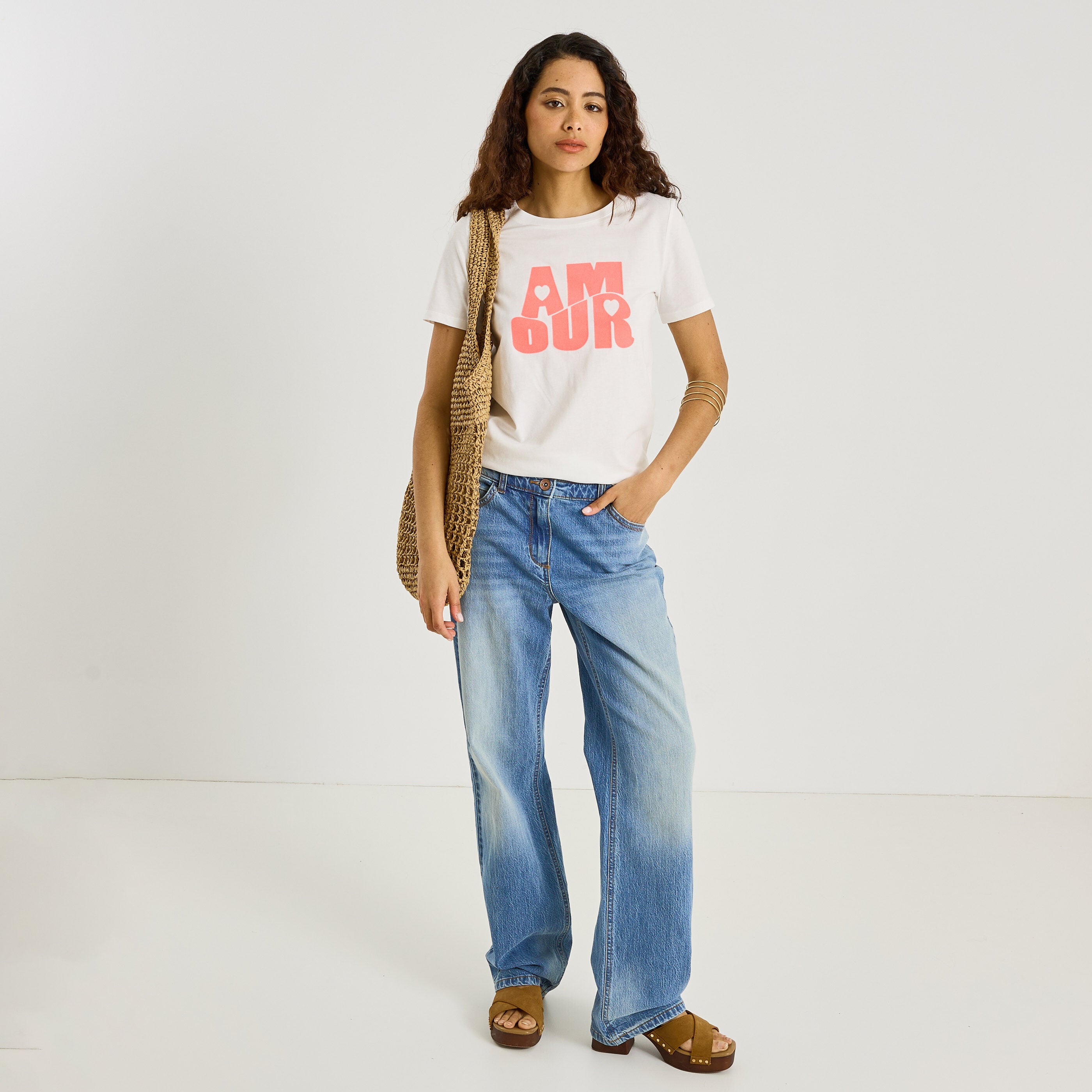 T-shirt col rond imprim&eacute; femme
