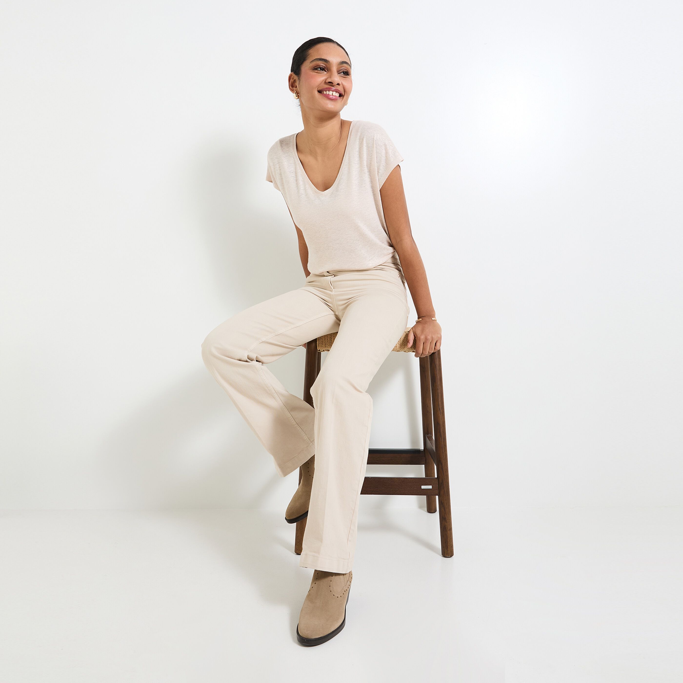 T-shirt en lin m&eacute;lang&eacute; femme