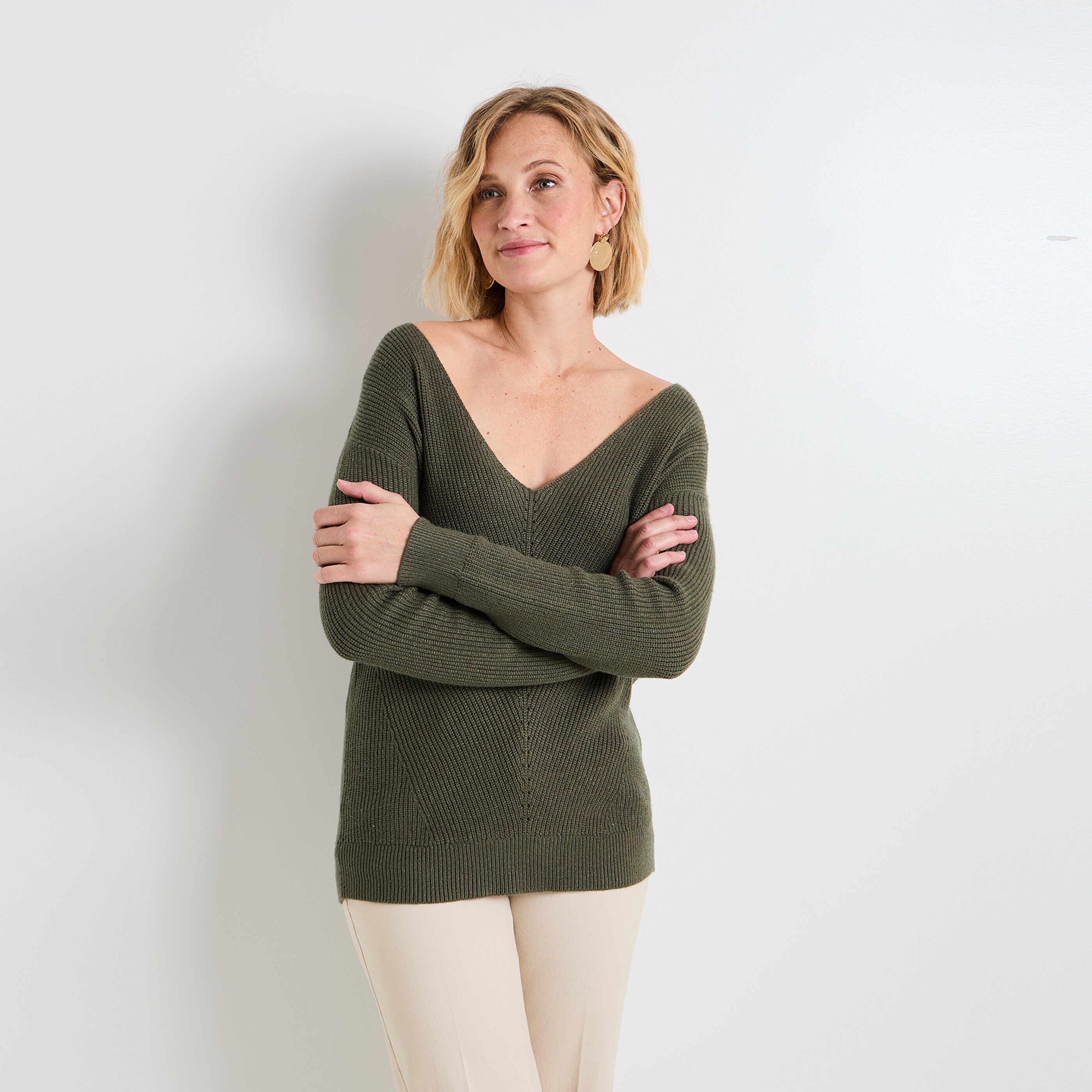 Pull col V femme