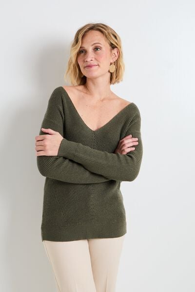 Pull col V femme