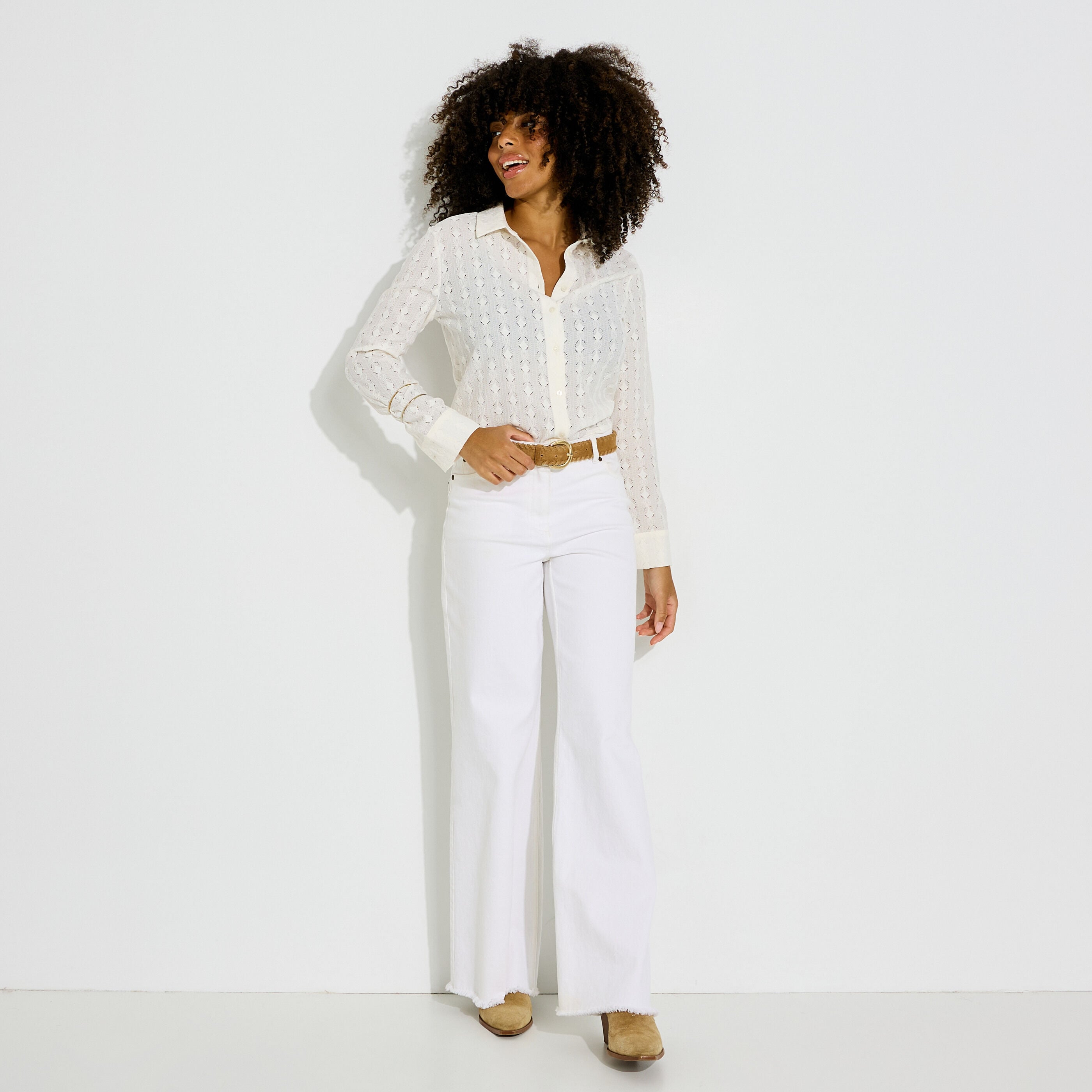 Chemise maille ajour&eacute;e femme