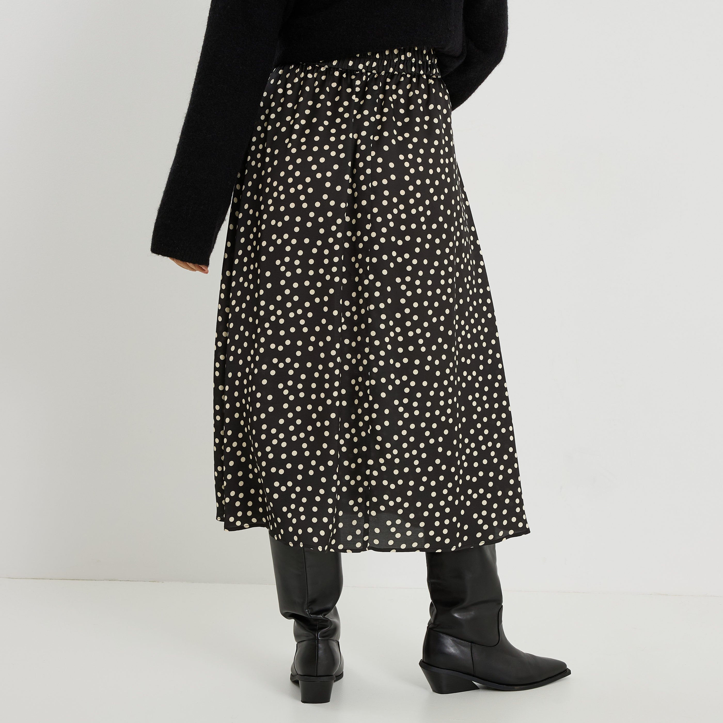 Jupe mi-longue imprim&eacute; &agrave; pois