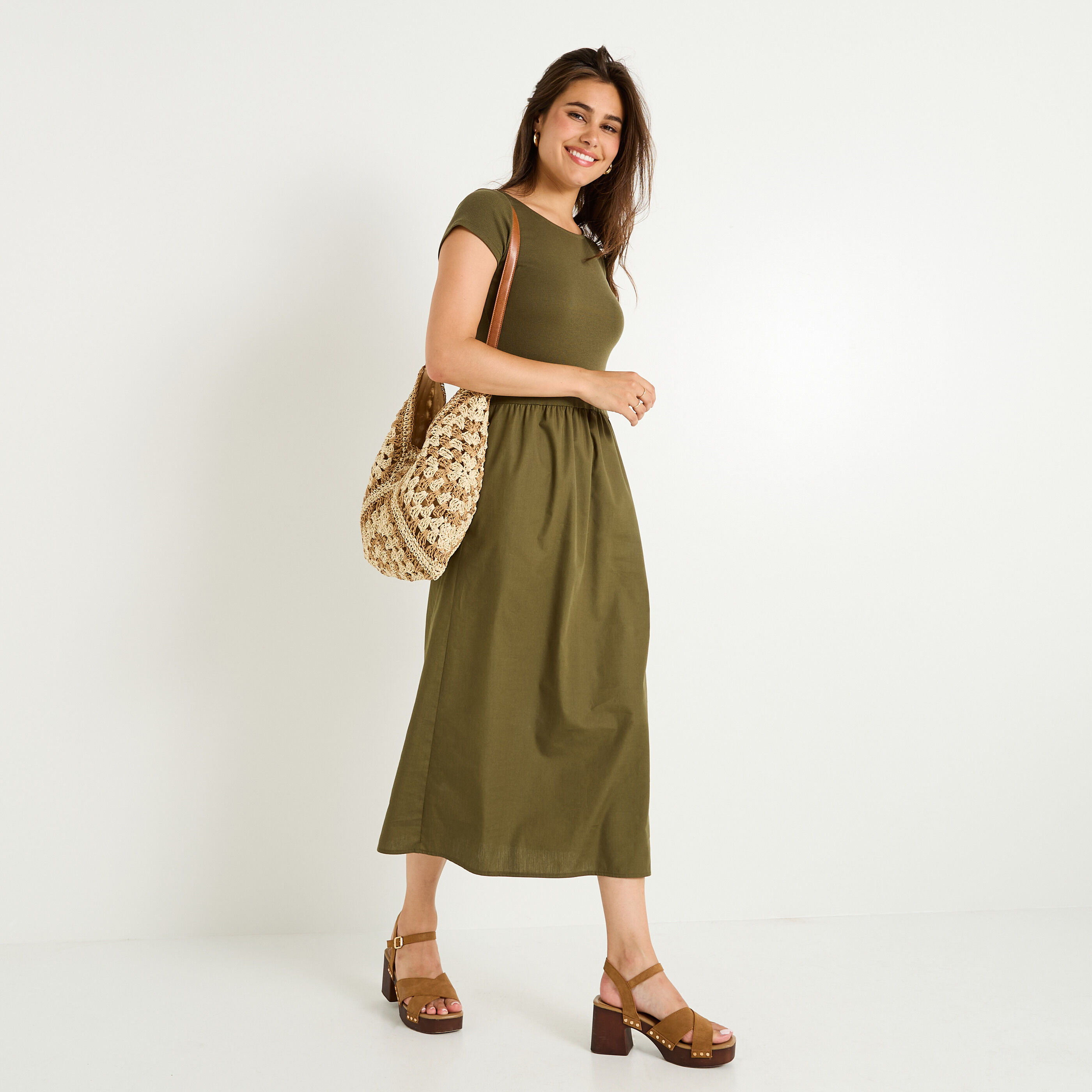 Robe &eacute;vas&eacute;e bi-mati&egrave;re &agrave; poches 