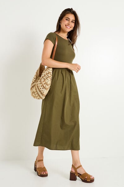 Robe évasée bi-matière à poches 