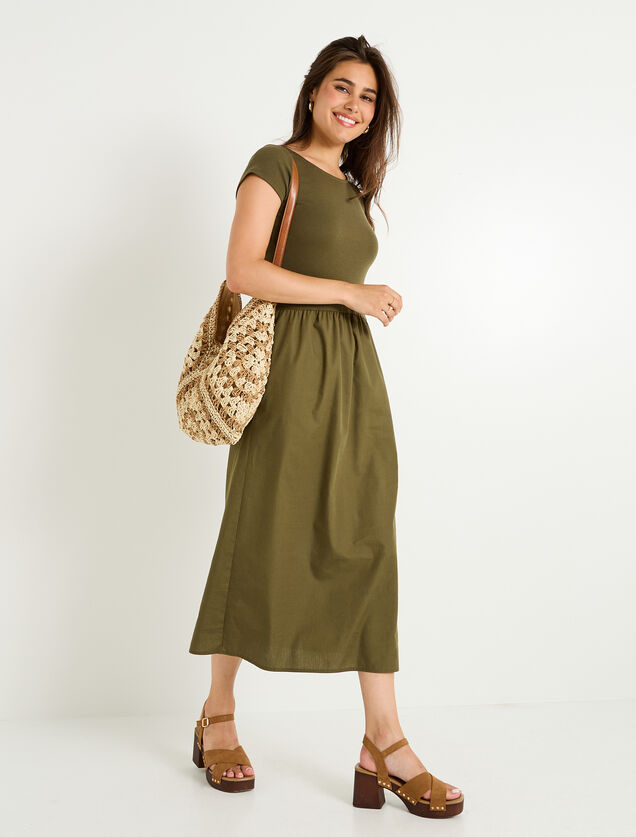 Robe évasée bi-matière à poches 
