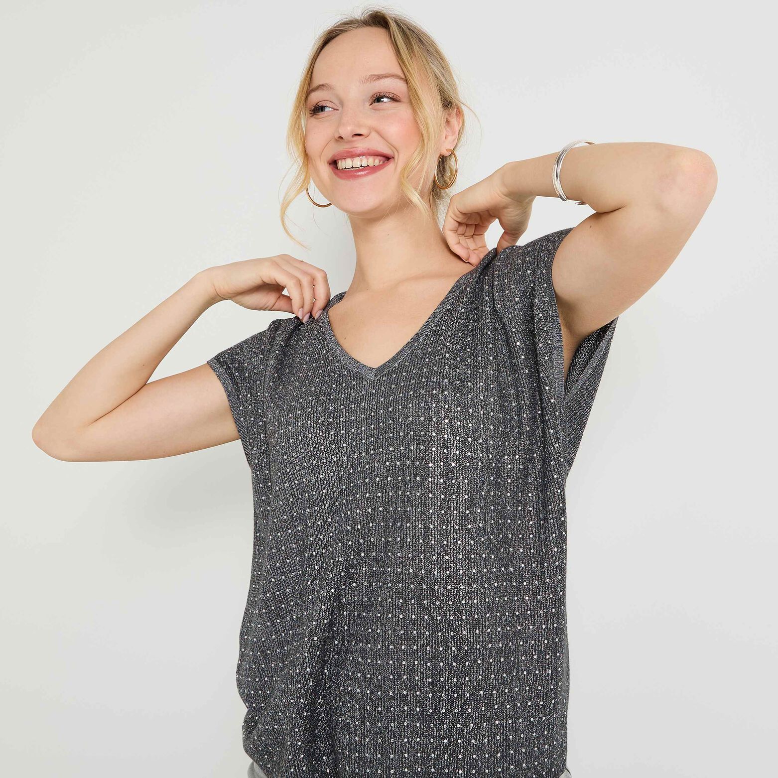 Pull col V femme