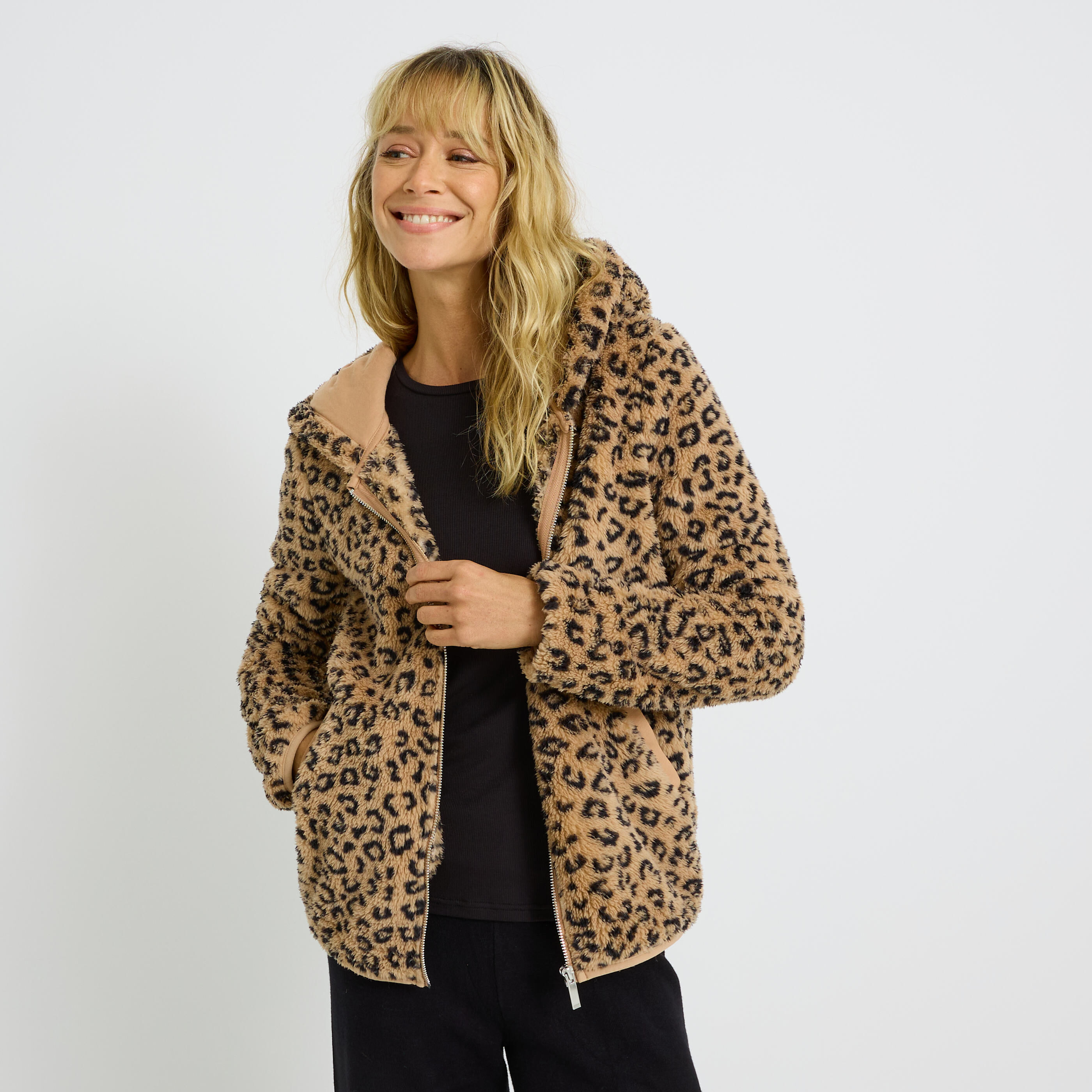 Gilet zipp&eacute; imprim&eacute; l&eacute;opard femme