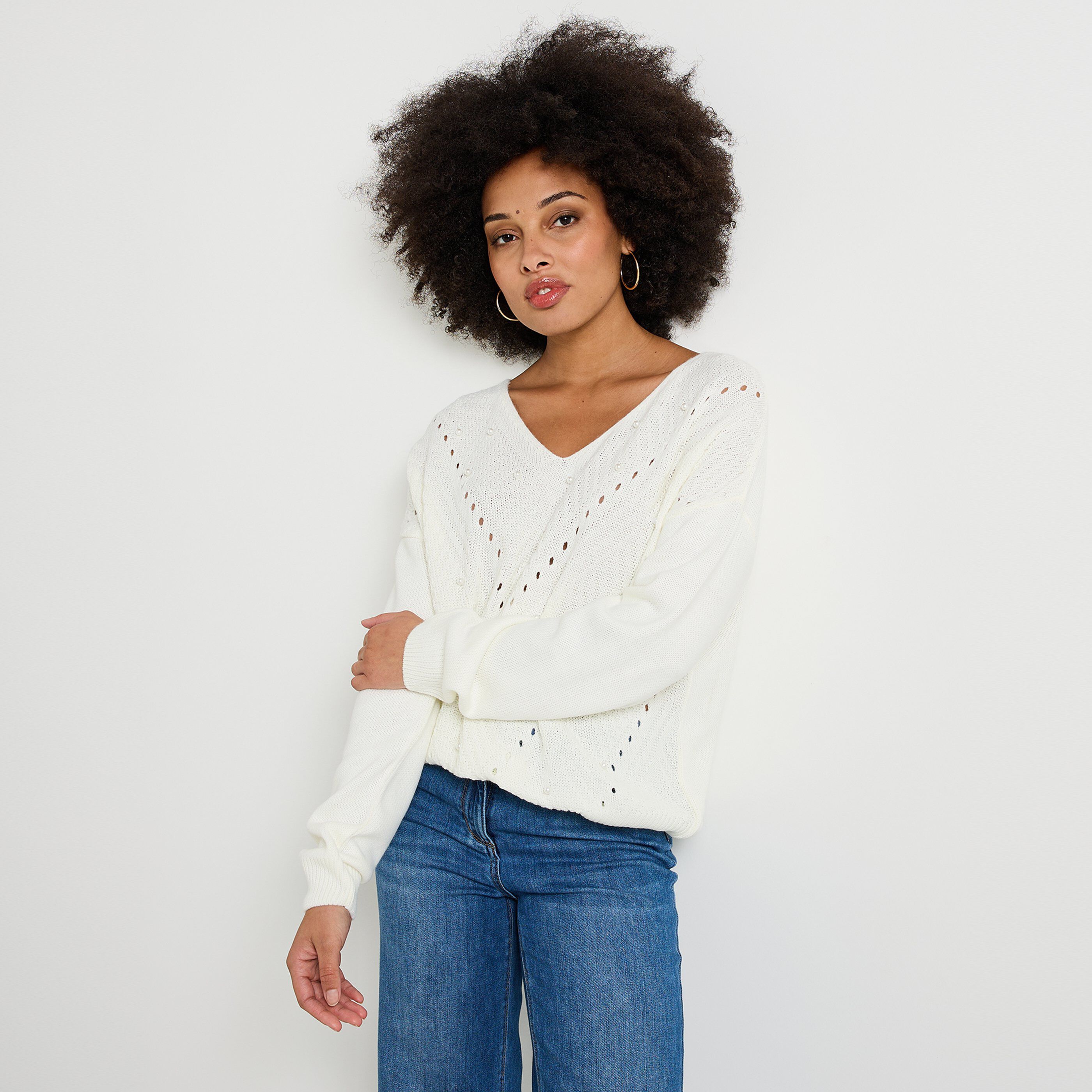Pull col V femme