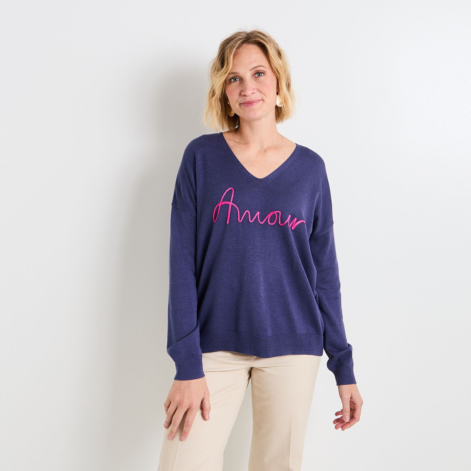 Pull col V femme