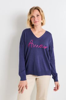 Pull col V femme