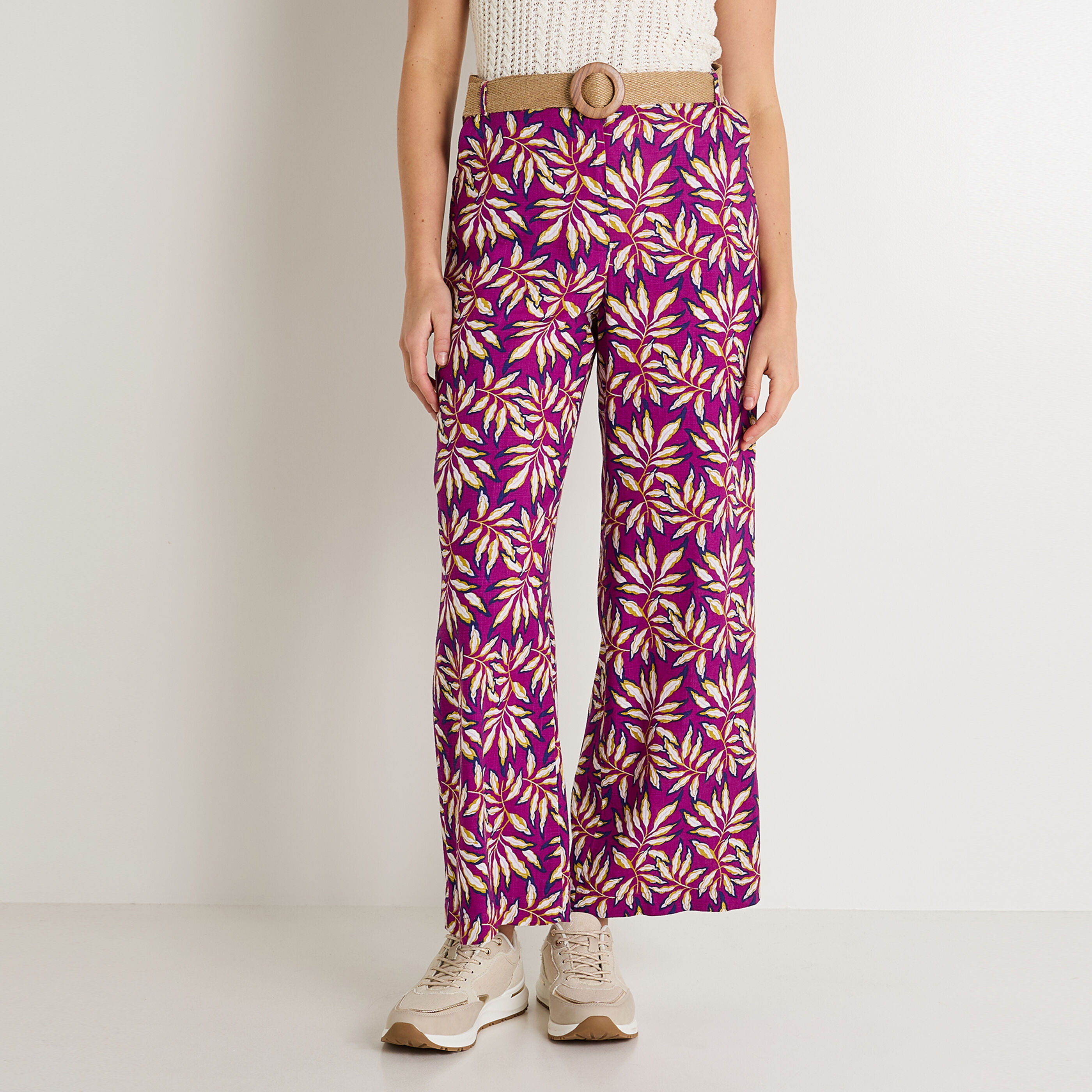 Pantalon imprim&eacute; feuillage femme