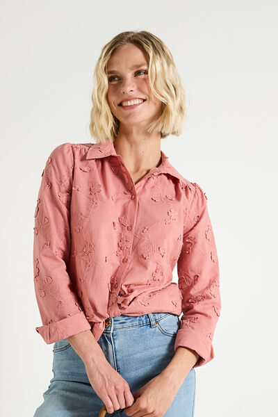 Chemise broderies florales femme