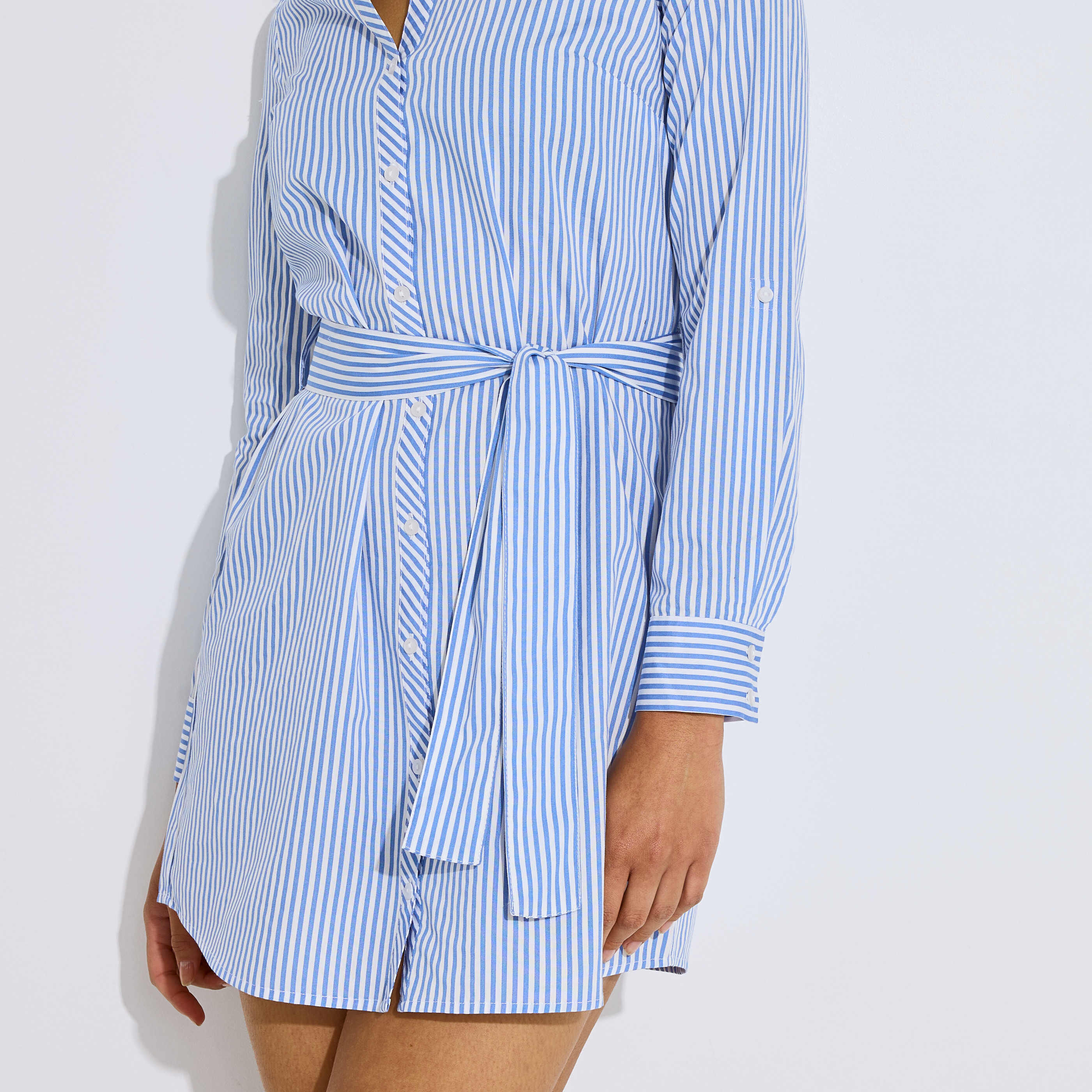Robe chemisier ray&eacute;e manches longues