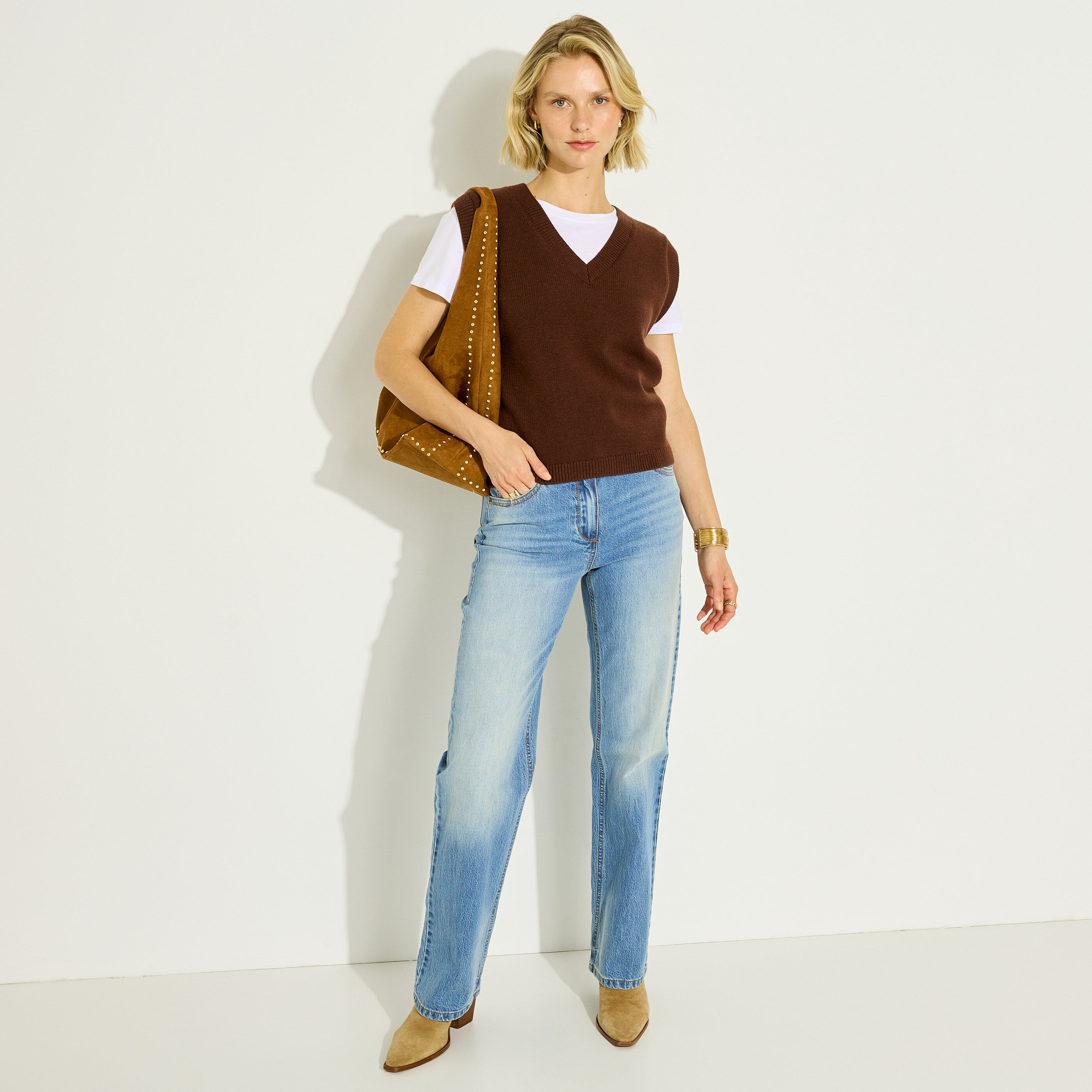 Pull sans manches col V femme