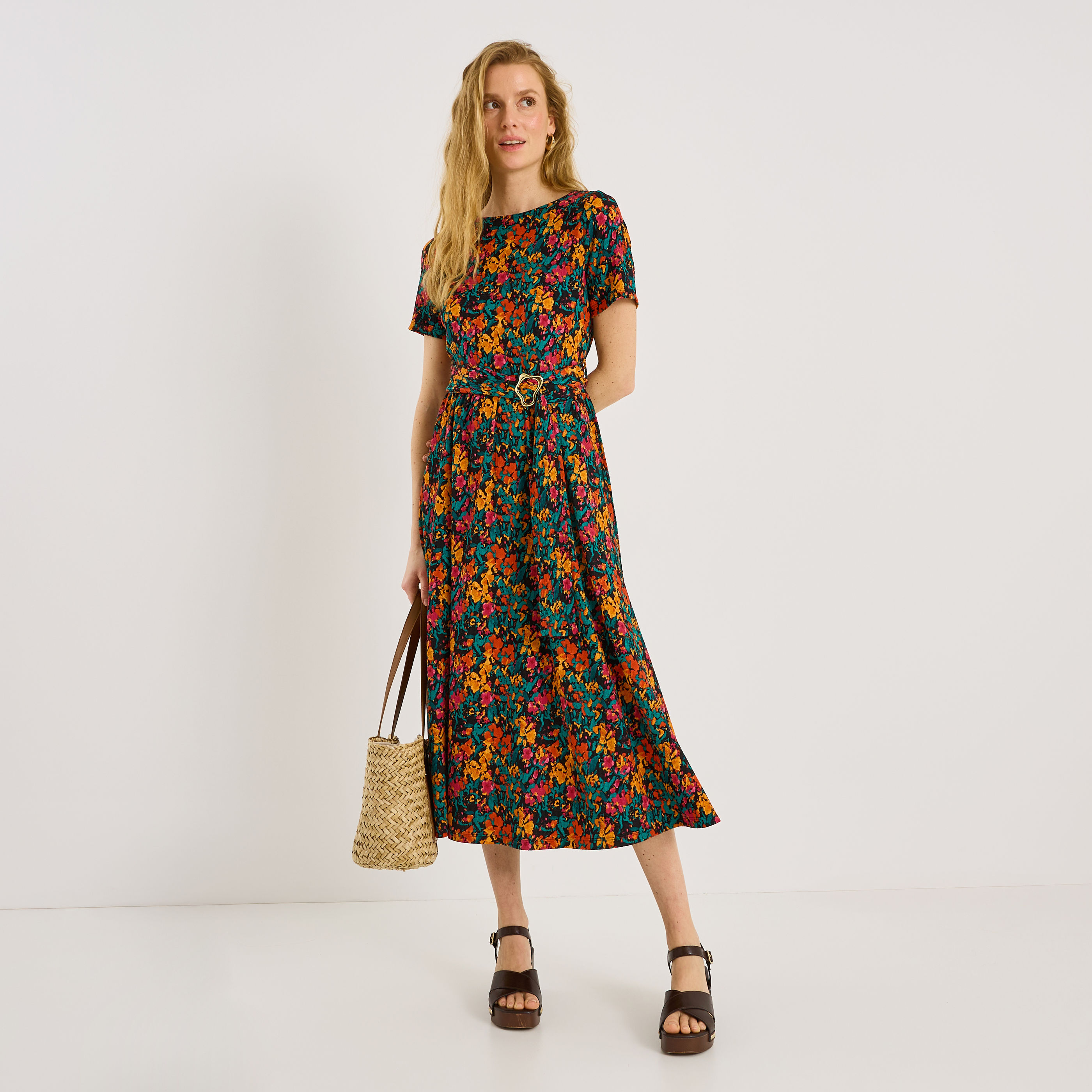 Robe longue en maille imprim&eacute;e