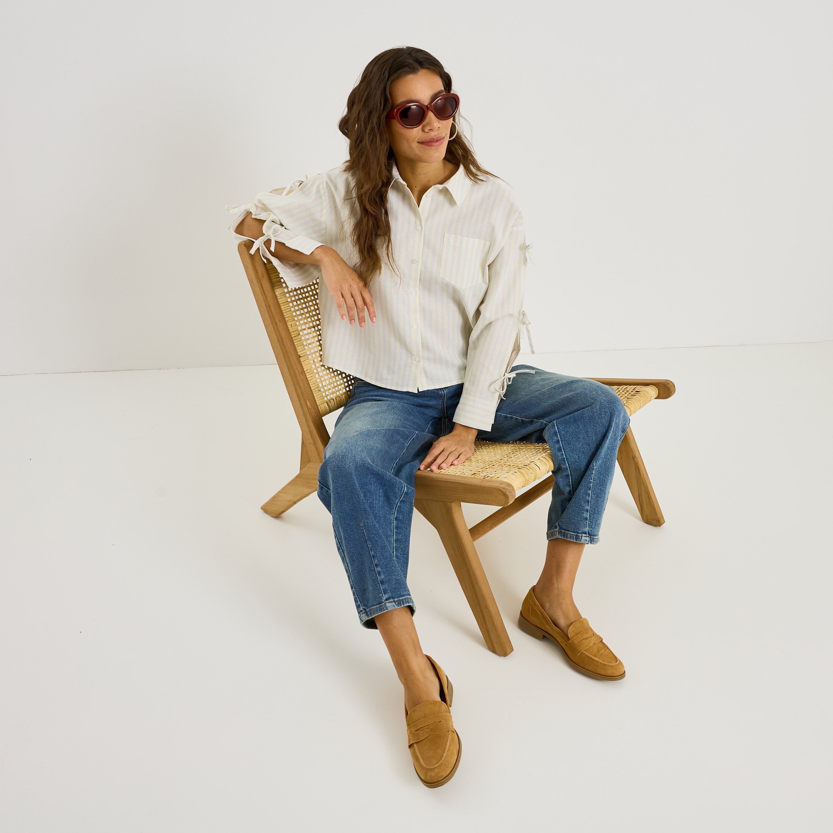 Chemise ray&eacute;e manches n&oelig;uds femme