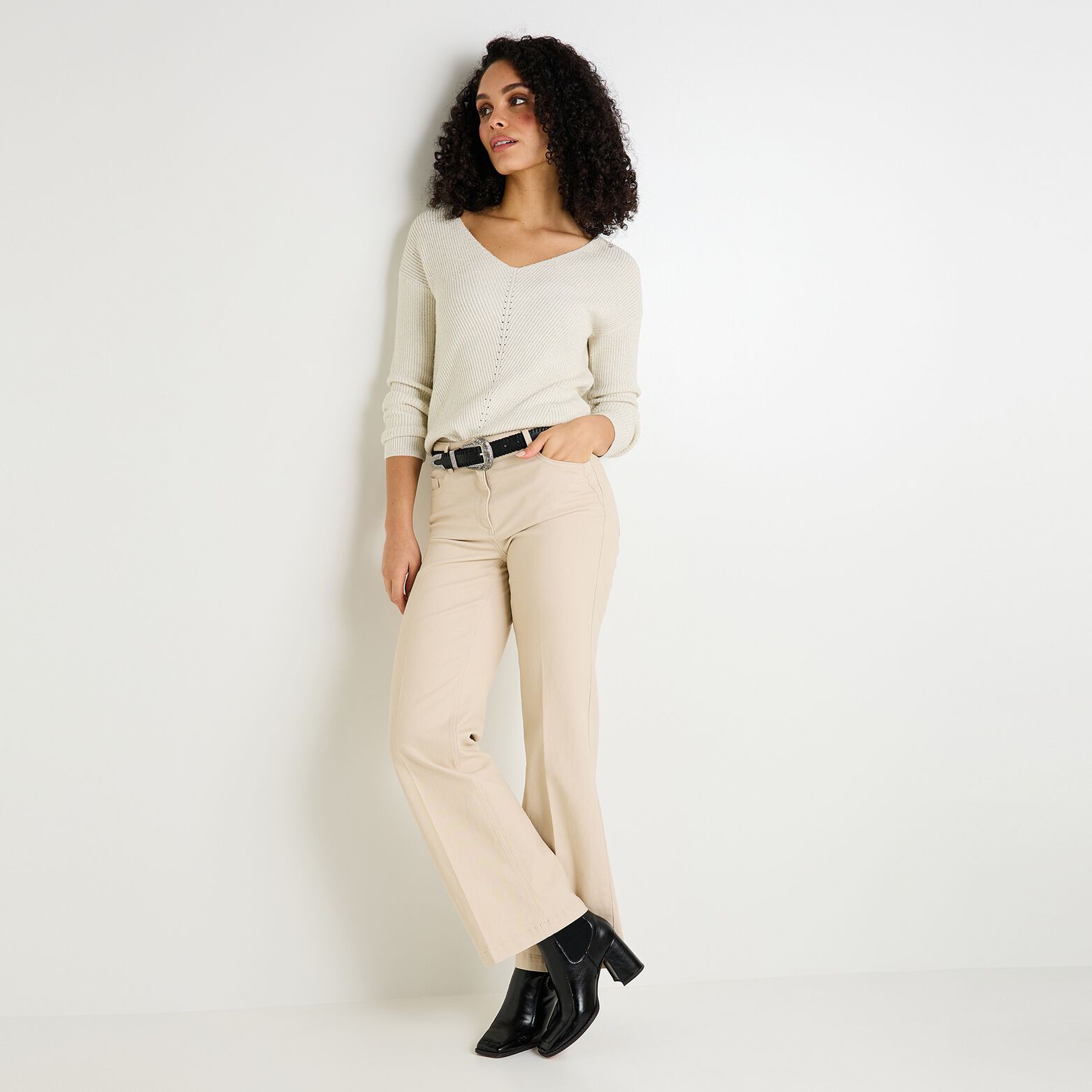 Pull col V femme