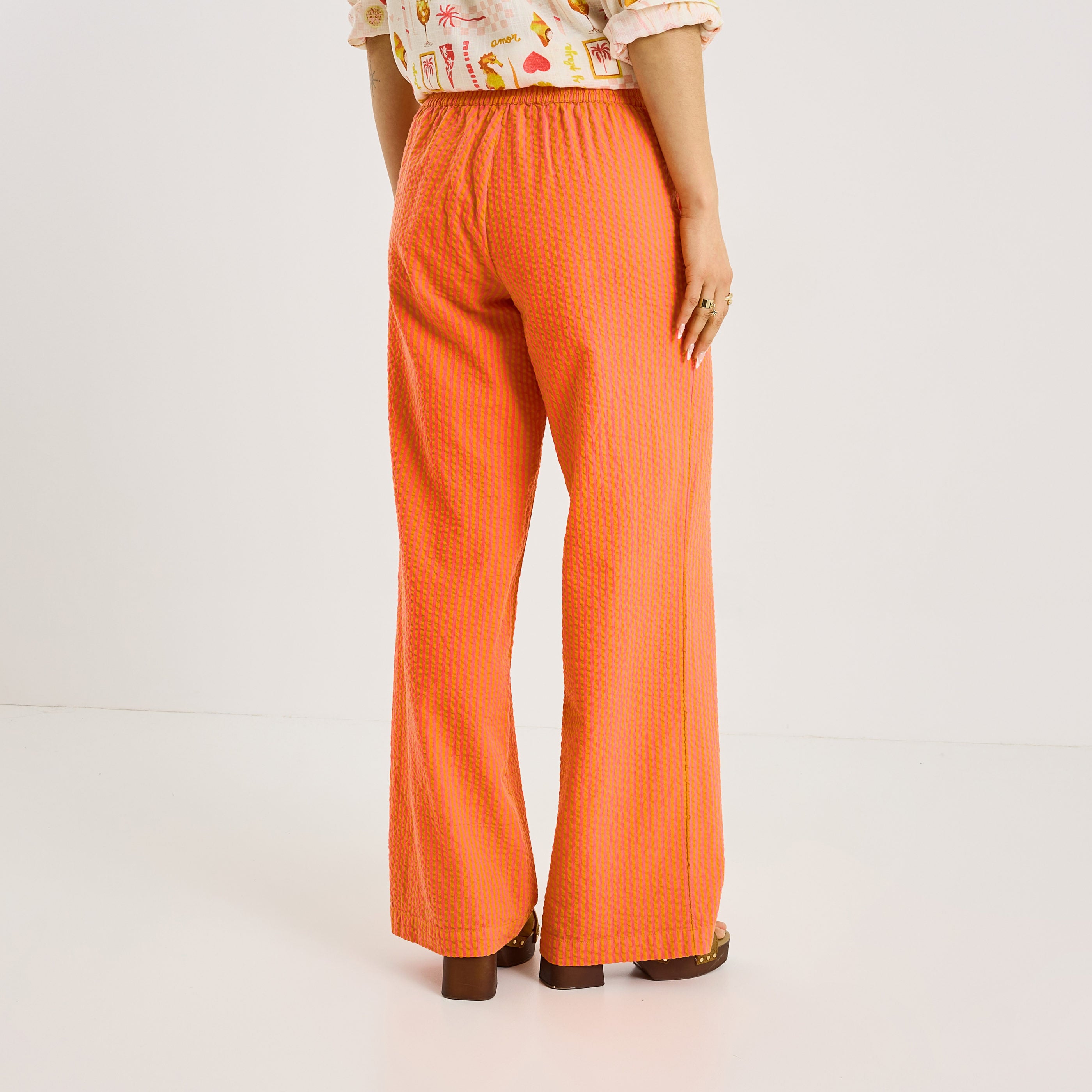 Pantalon seersucker ray&eacute; femme