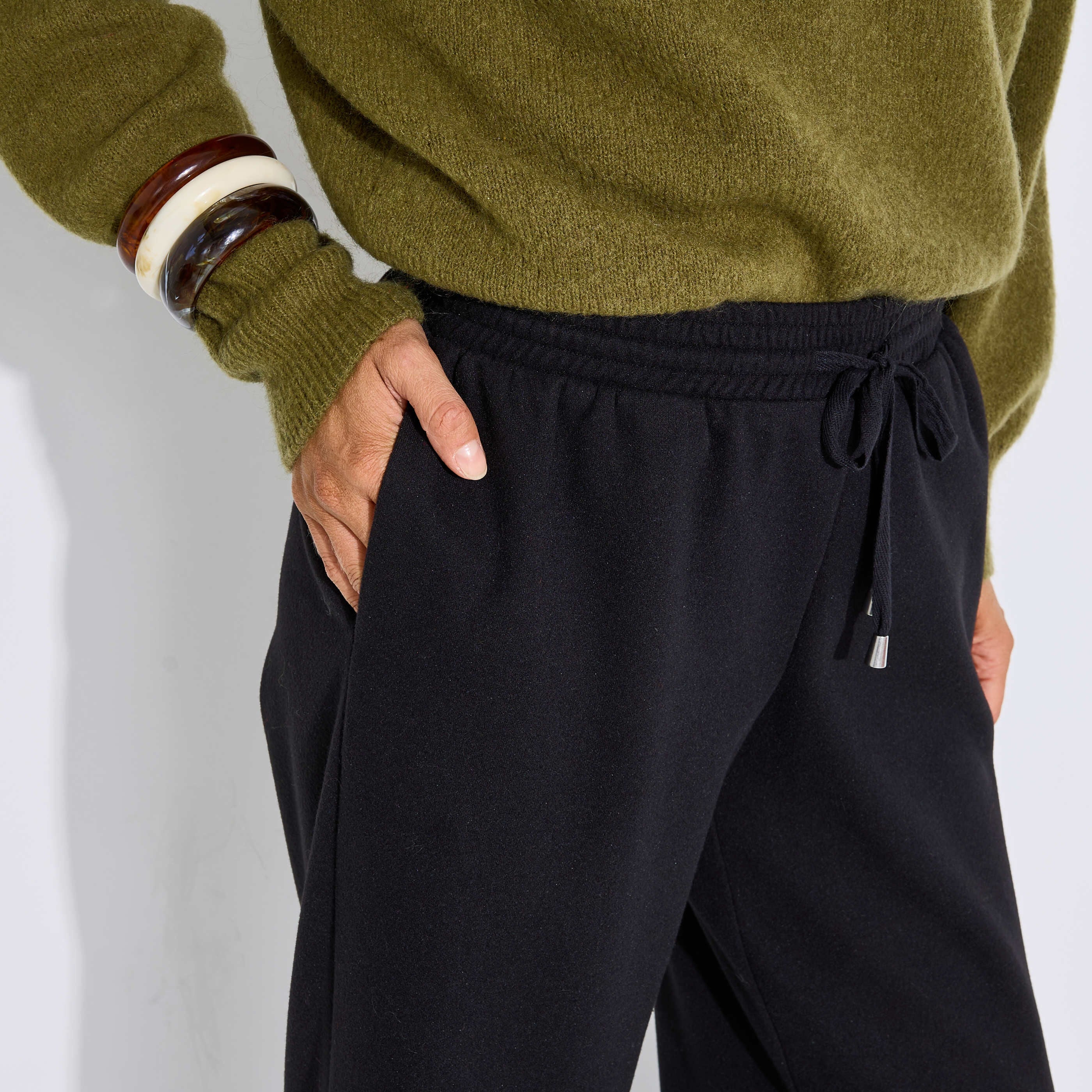 Pantalon droit ample chaud maille femme