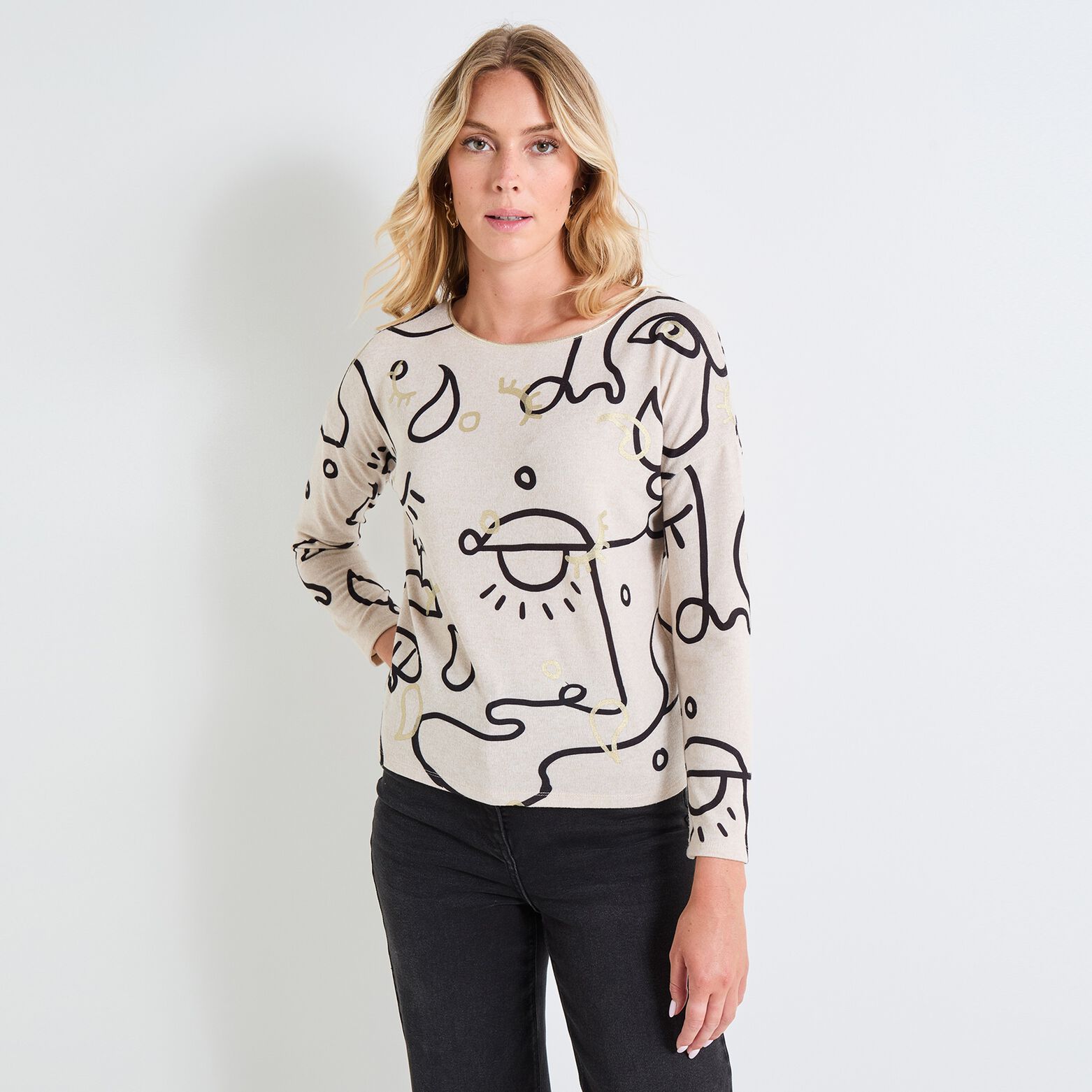 T shirt doudou manches longues femme