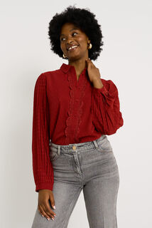 Chemise plumetis manches plissées femme