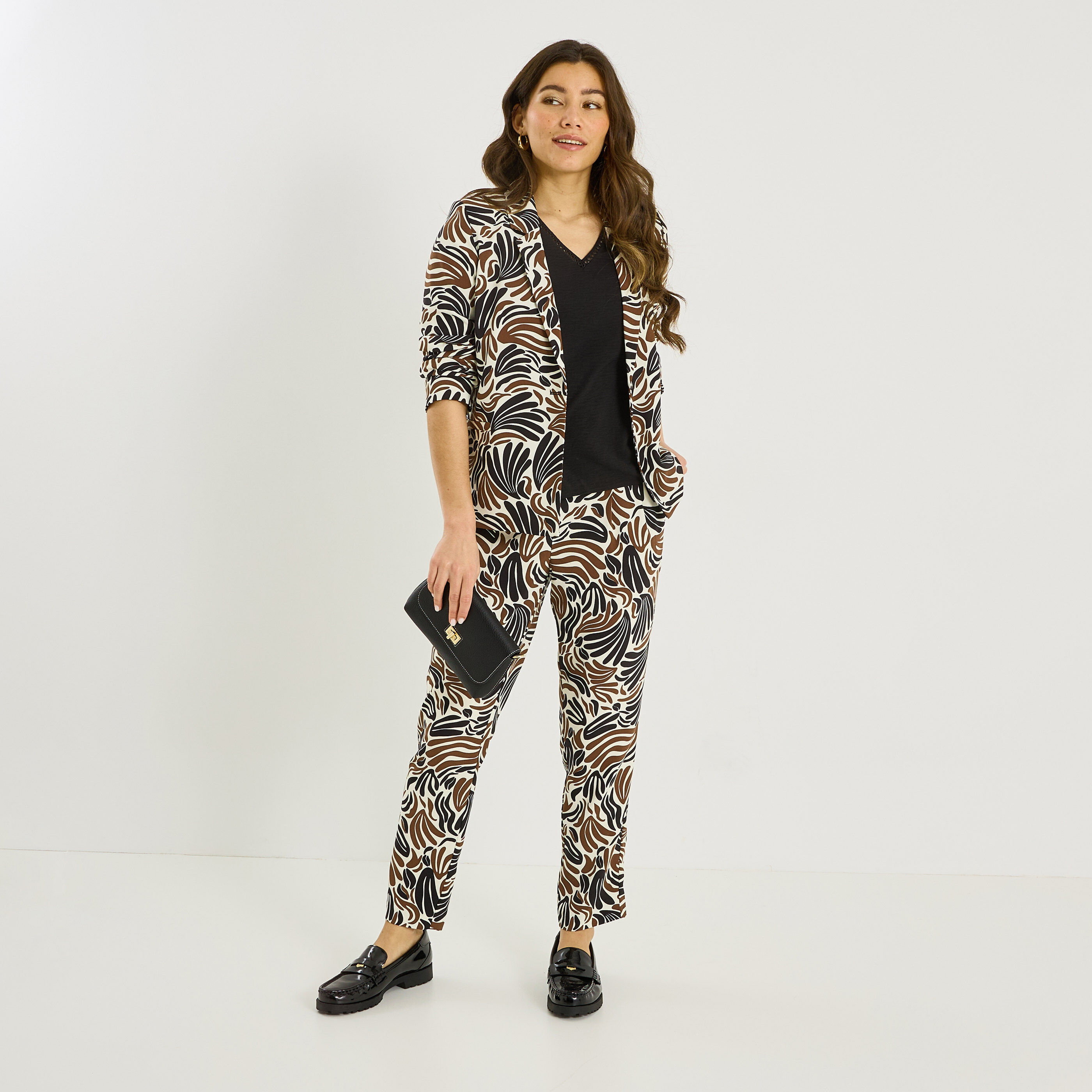 Blazer fluide imprim&eacute; graphique femme