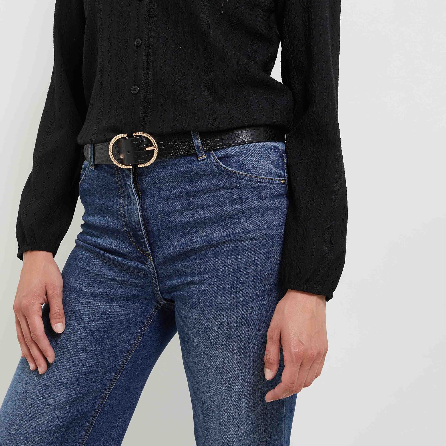 Ceinture noire effet croco femme