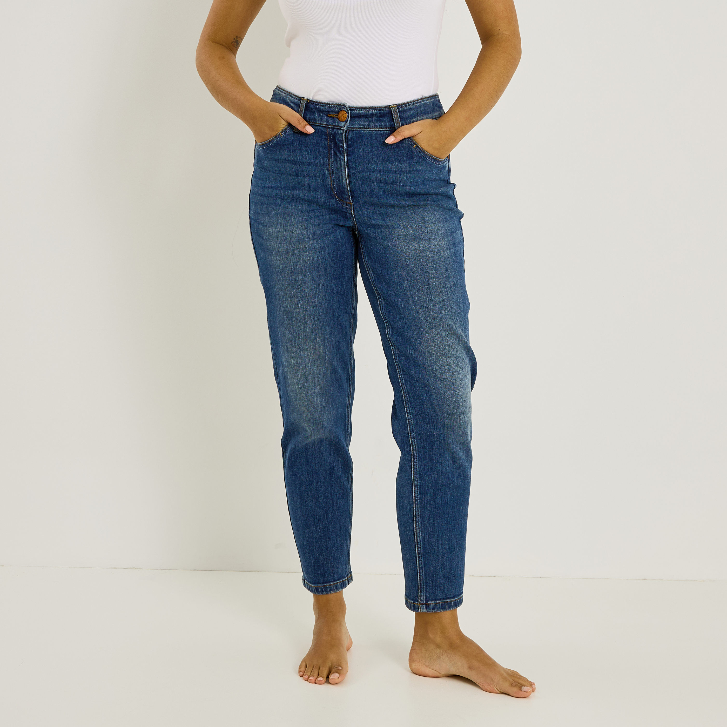 Jean mom raccourci ANKARA femme 