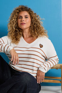 Pull rayé à col V femme