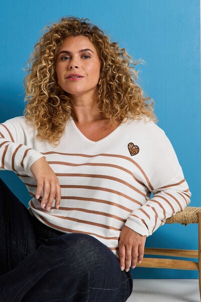 Pull rayé à col V femme