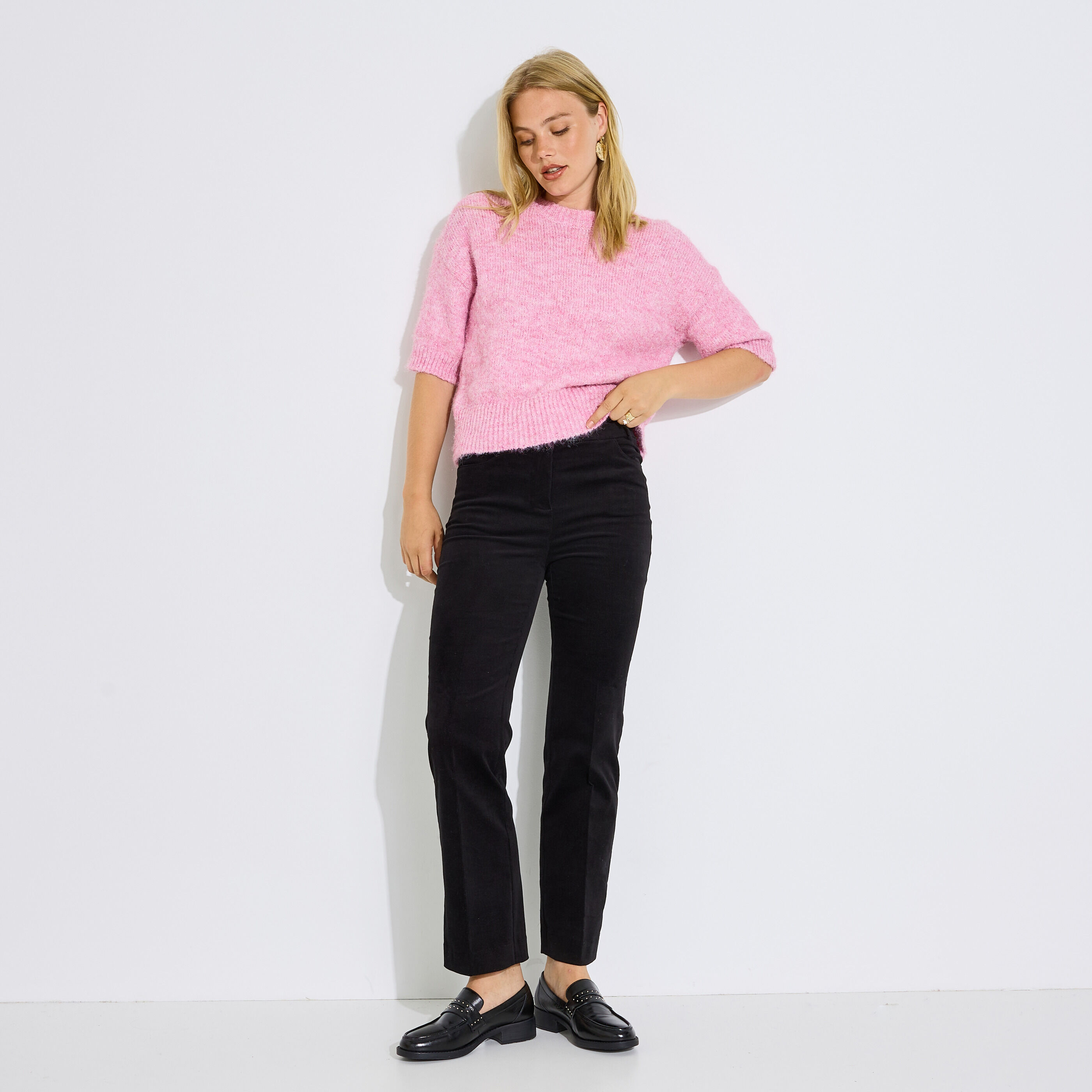Pantalon droit velours raccourci femme