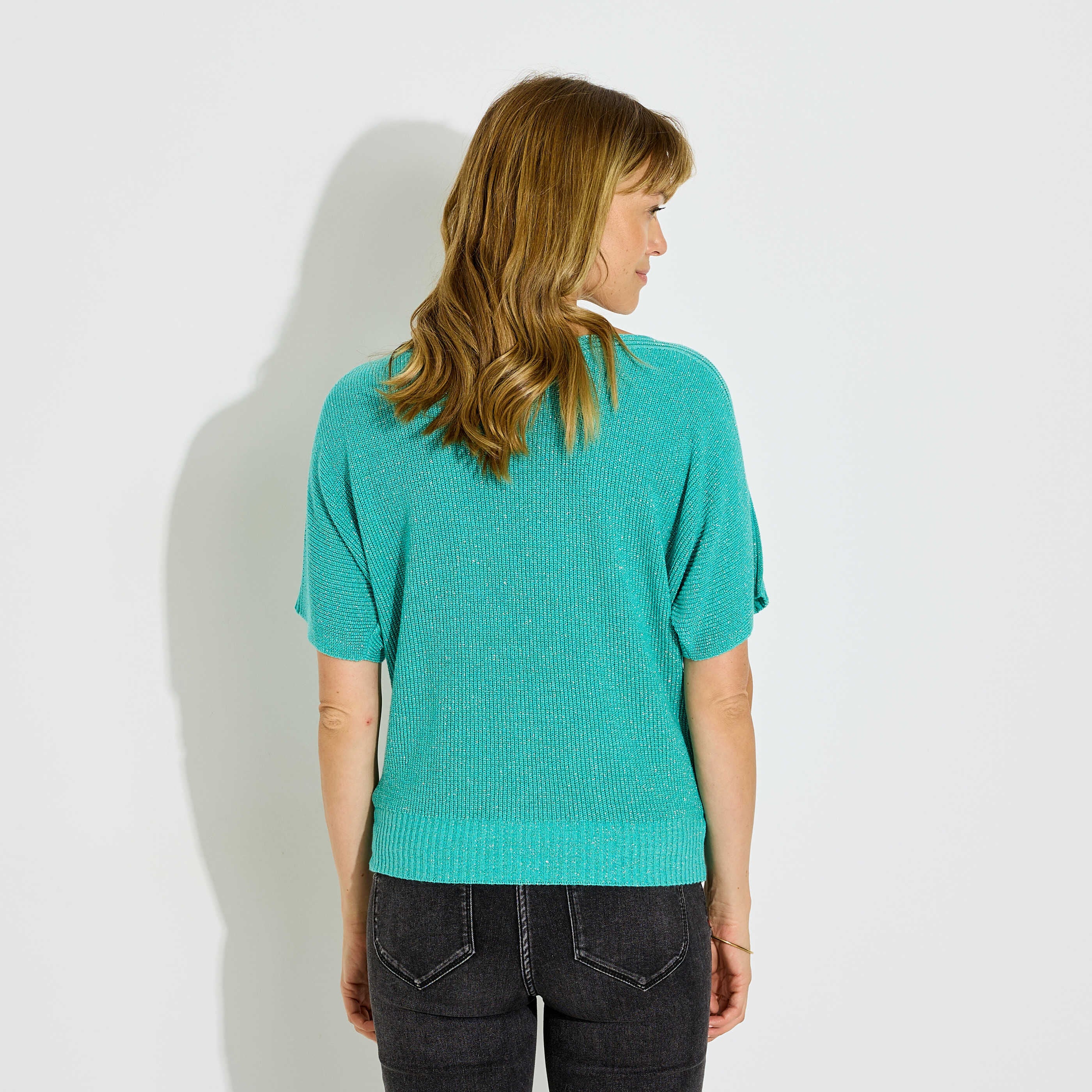 Pull brillant manches courtes femme