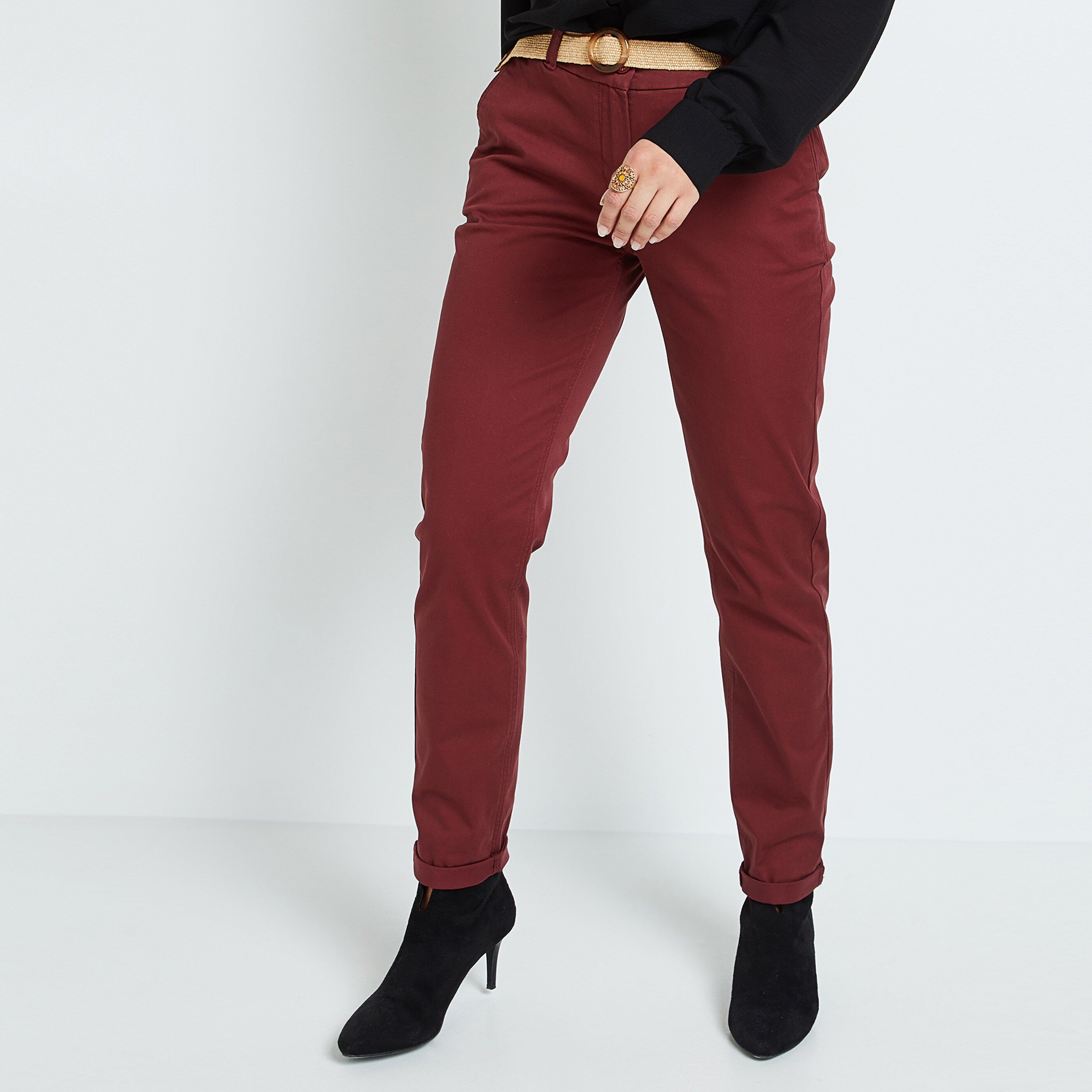 Pantalon chino avec ceinture femme ROUGE NOIRCI Graindemalice