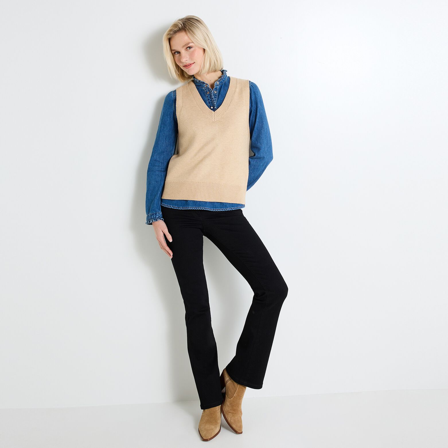 Pull col V femme