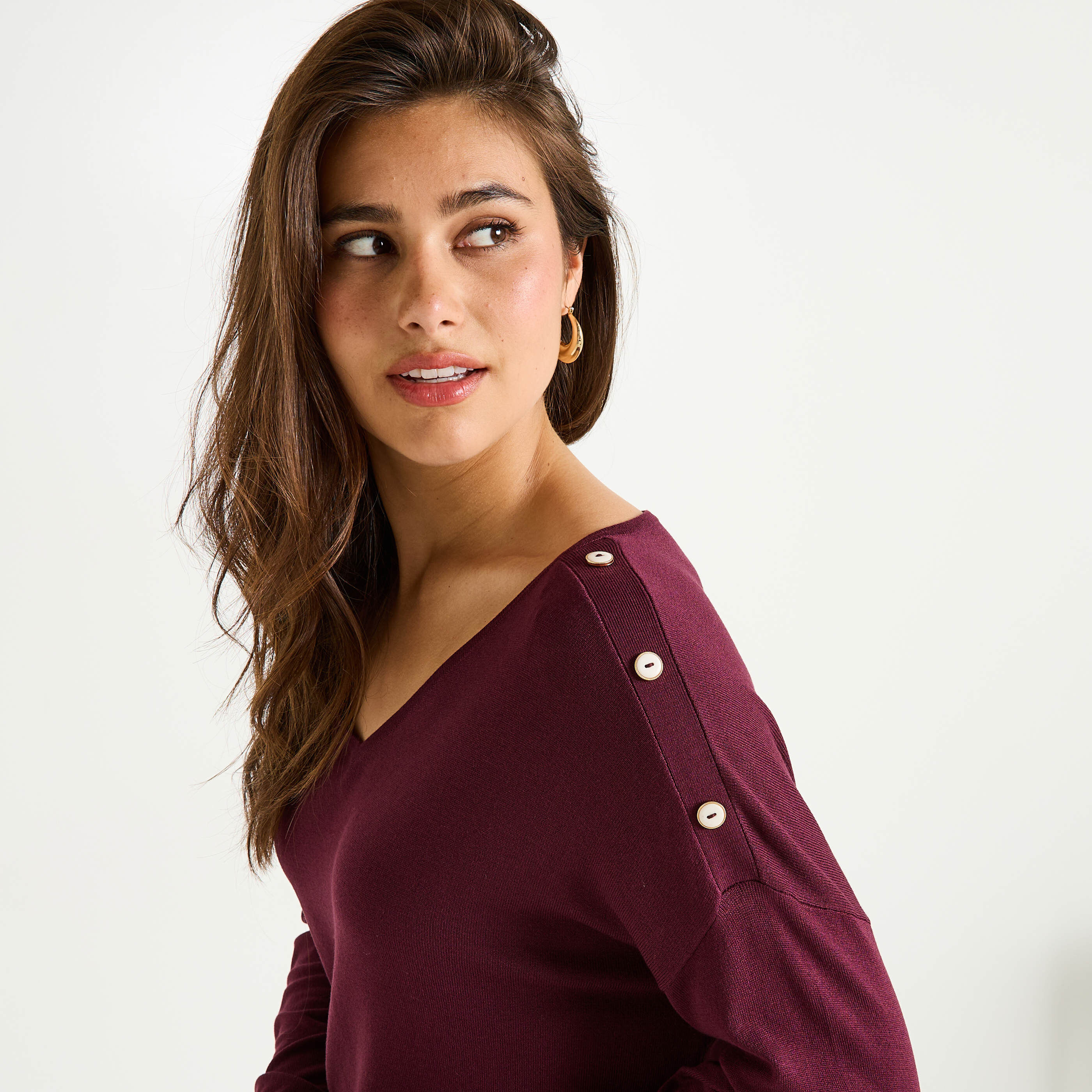 Pull uni &agrave; col V femme
