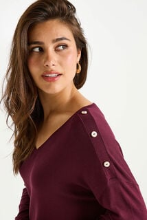 Pull uni à col V femme