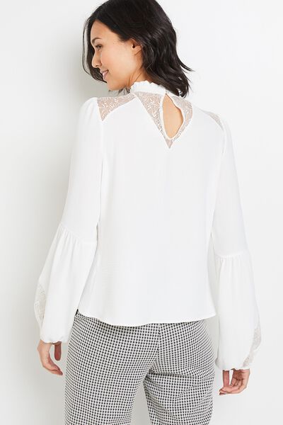 Blouse col montant détail dentelle femme