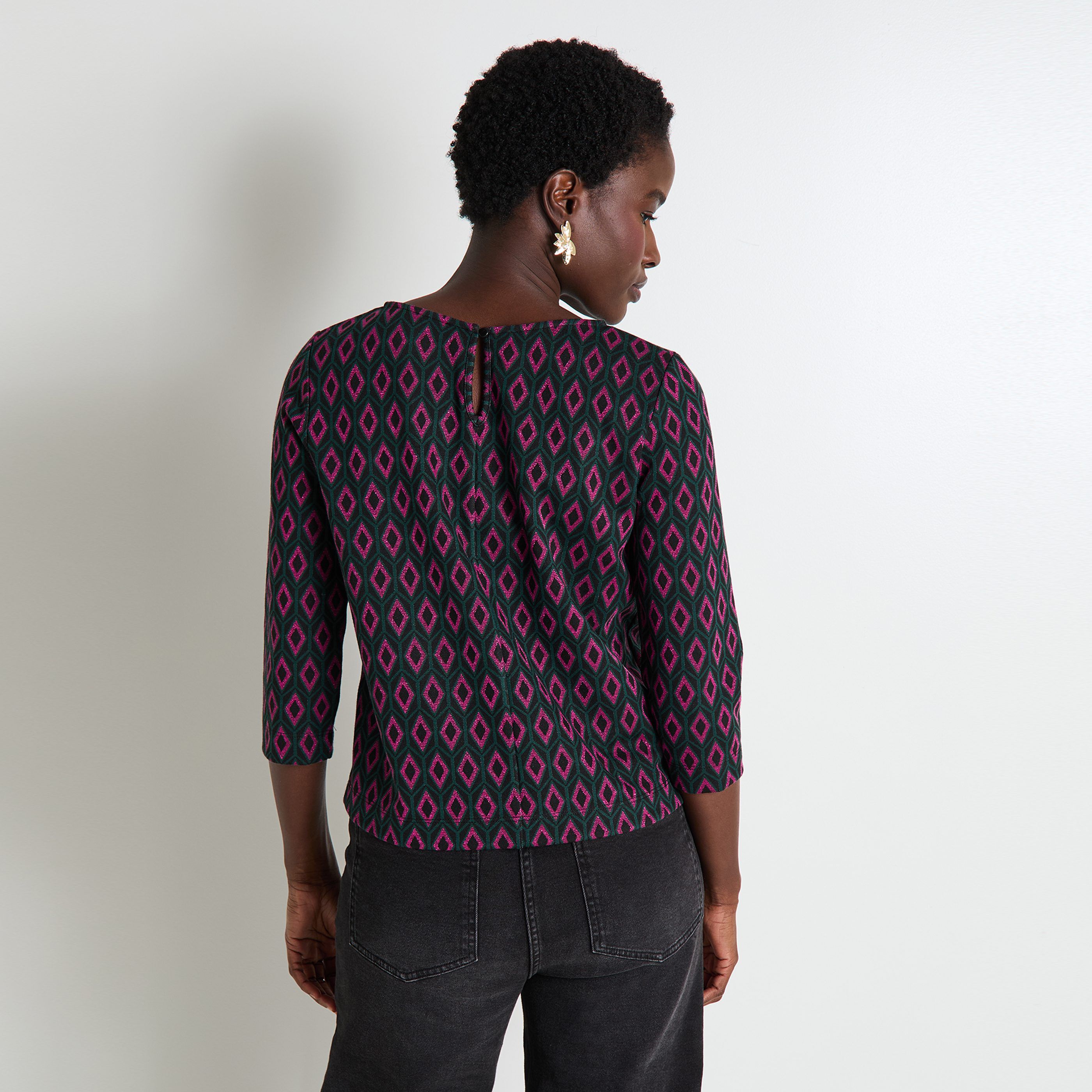 T-shirt jacquard manches 3/4 femme